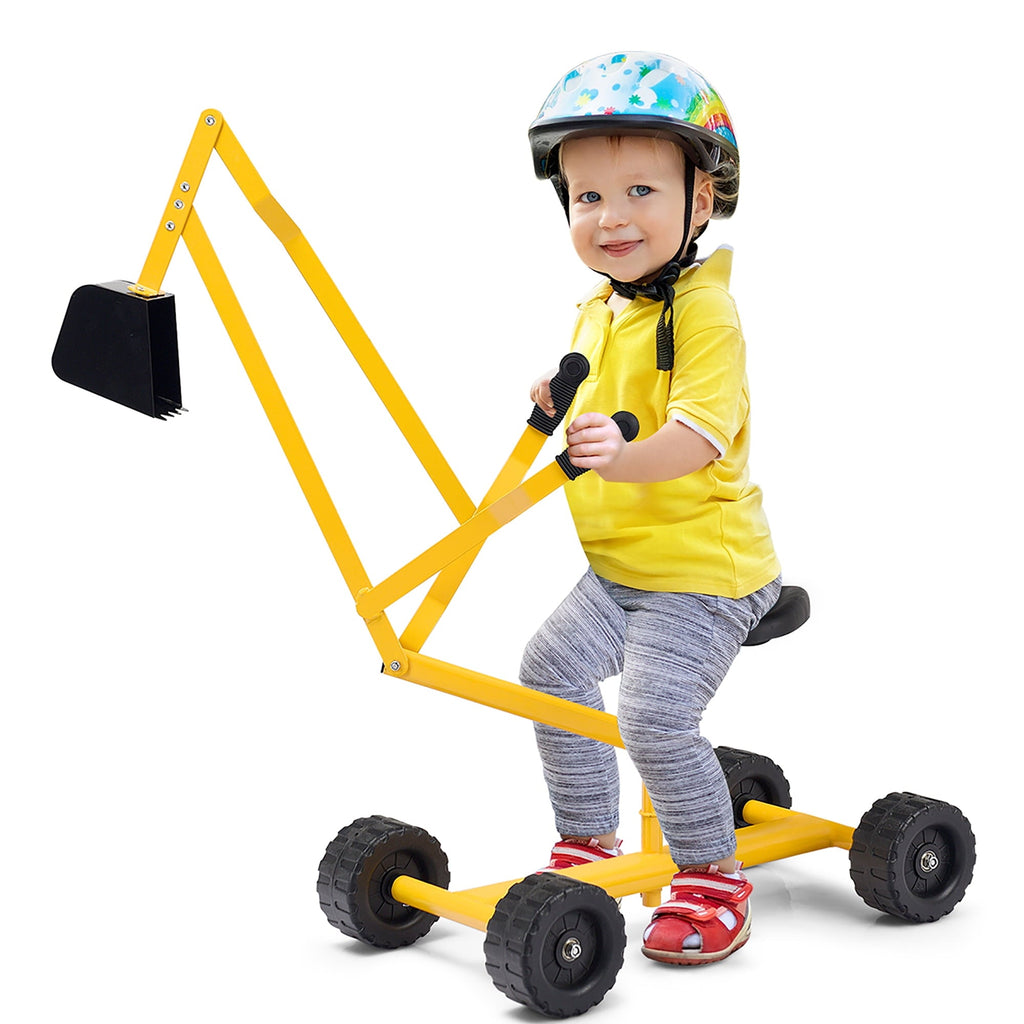 Costway Heavy Duty Kid Ride-on Sand Digger Digging Scooper Excavator for Sand Toy Yellow