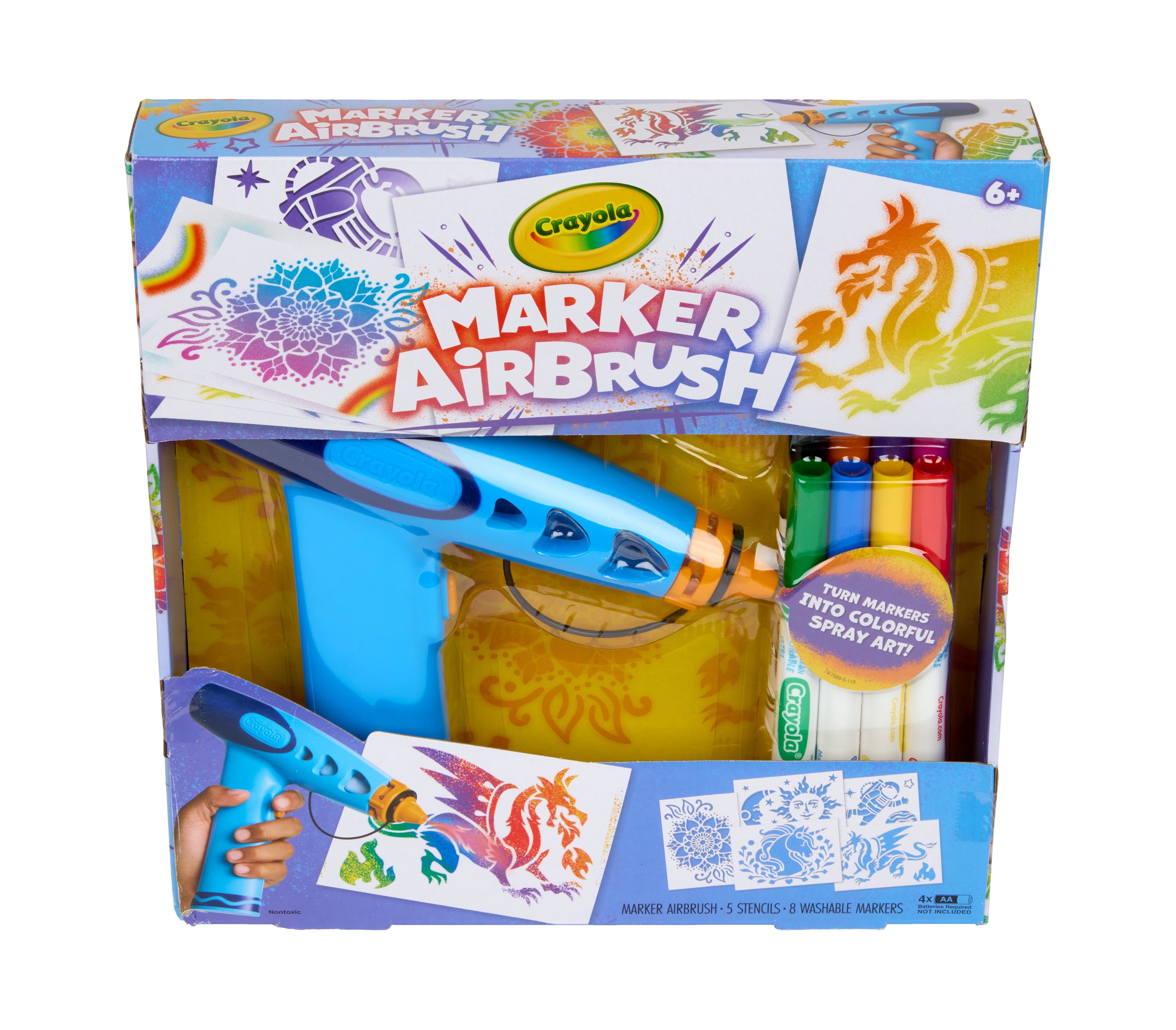 Crayola Marker Airbrush Spray Art Kit, Holiday & Christmas Gift for Kids, DIY Art Set, Creative Toys for Boys & Girls, 6 & Up