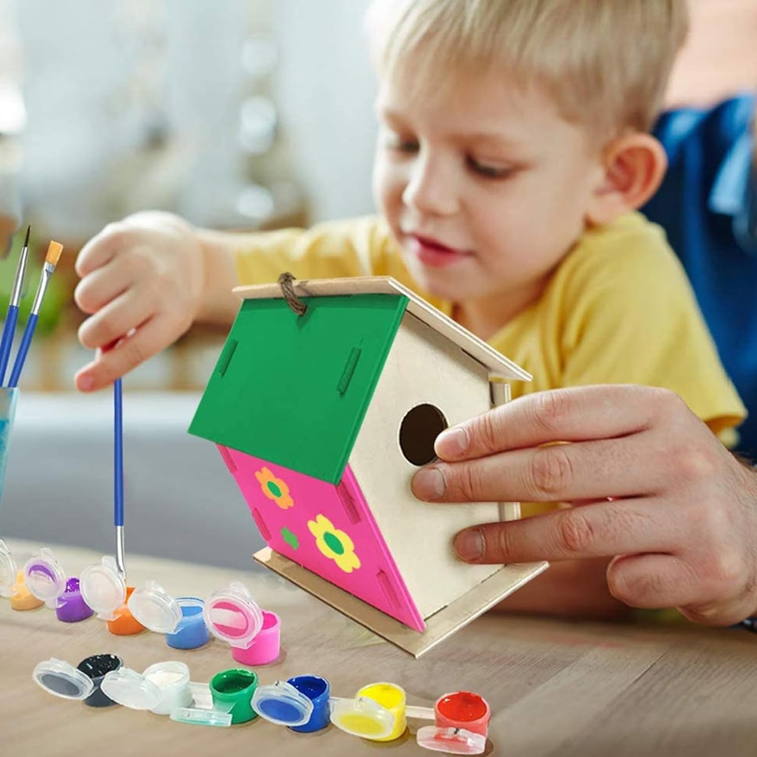 2 Set Diy Bird House Wind Chime Kits, Birdhouse Kit Crafts for Kids Ages 4-12, Build and Paint Birdhouses Wooden Arts Craft, Outdoor Toys, Ideal Birthday, Children's Day Gifts