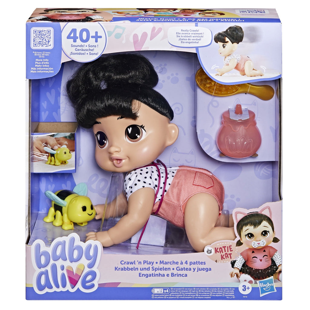 Baby Alive Crawl 'n Play Katie Kat Doll, Black Hair, Electronic Kids Toys for Girls & Boys 3+