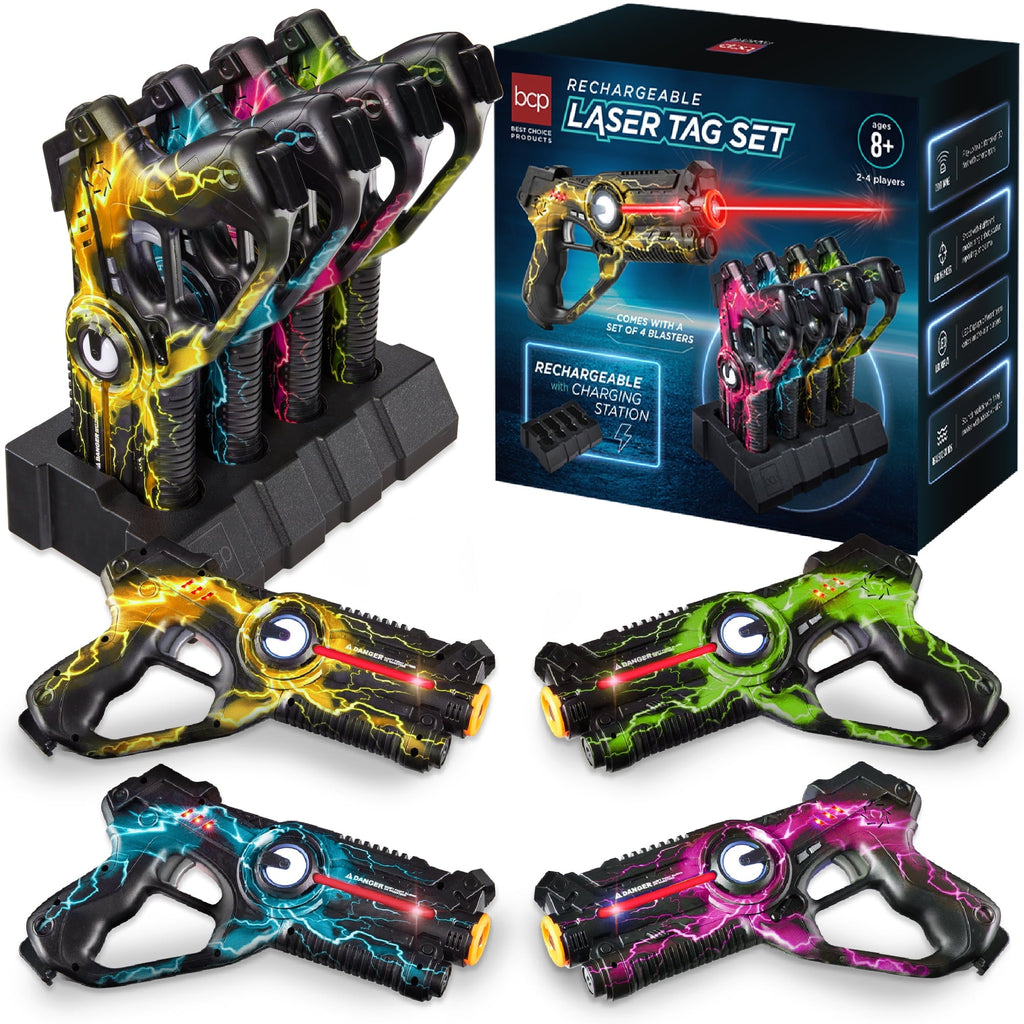 Best Choice Products Set of 4 Rechargeable Laser Tag Blasters No Vests Needed w/Docking Station - Yellow/Green/Blue/Pink
