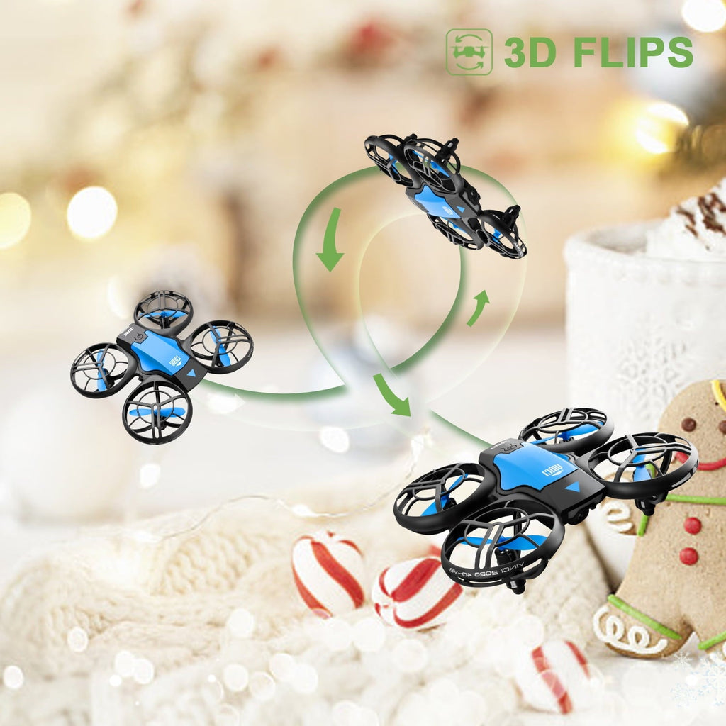 4DRC V8 Mini Drone, Suitable for Children and Beginners, 3 Batteries and Storage Bag， Height Hold, Headless Mode, 3D Flip and Auto Hover, Blue