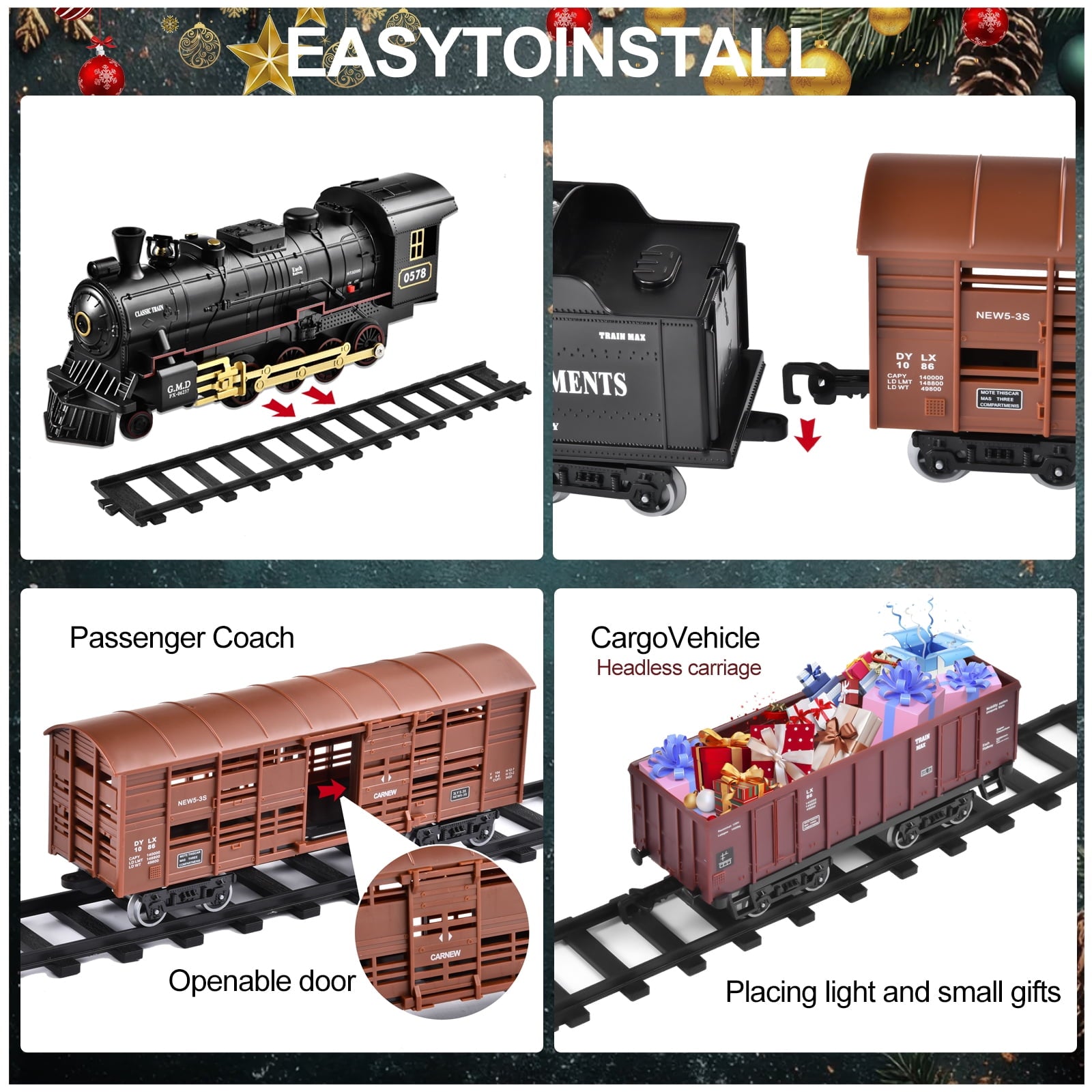 Adoonk Remote Control Train Set , with Steam Engine Realistic Smoke Sounds Lights 21-Piece ,Train Toy Gifts for Kids Ages 4-8