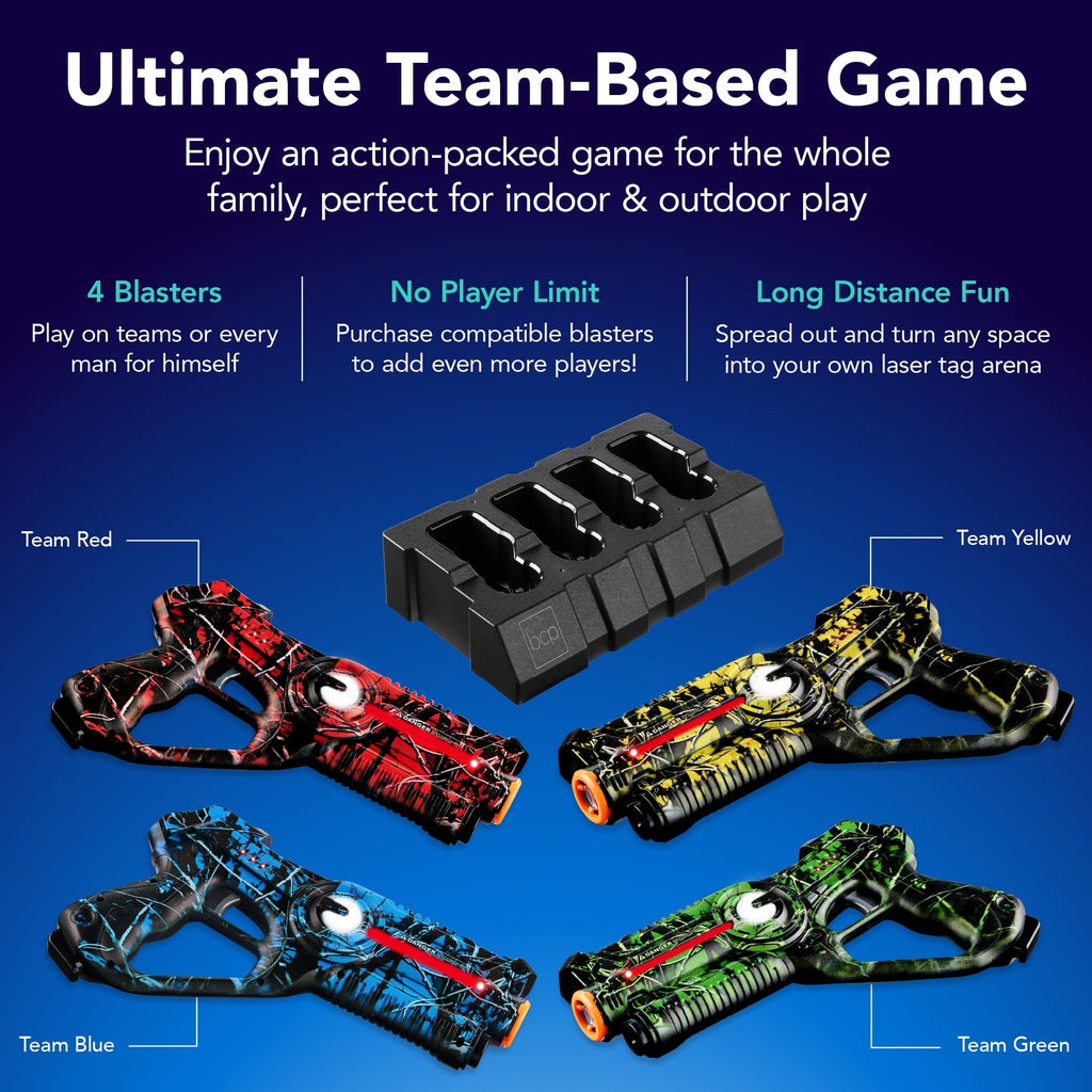 Best Choice Products Set of 4 Rechargeable Laser Tag Blasters, No Vests w/ Docking - Graffiti Red/Blue/Green/Yellow