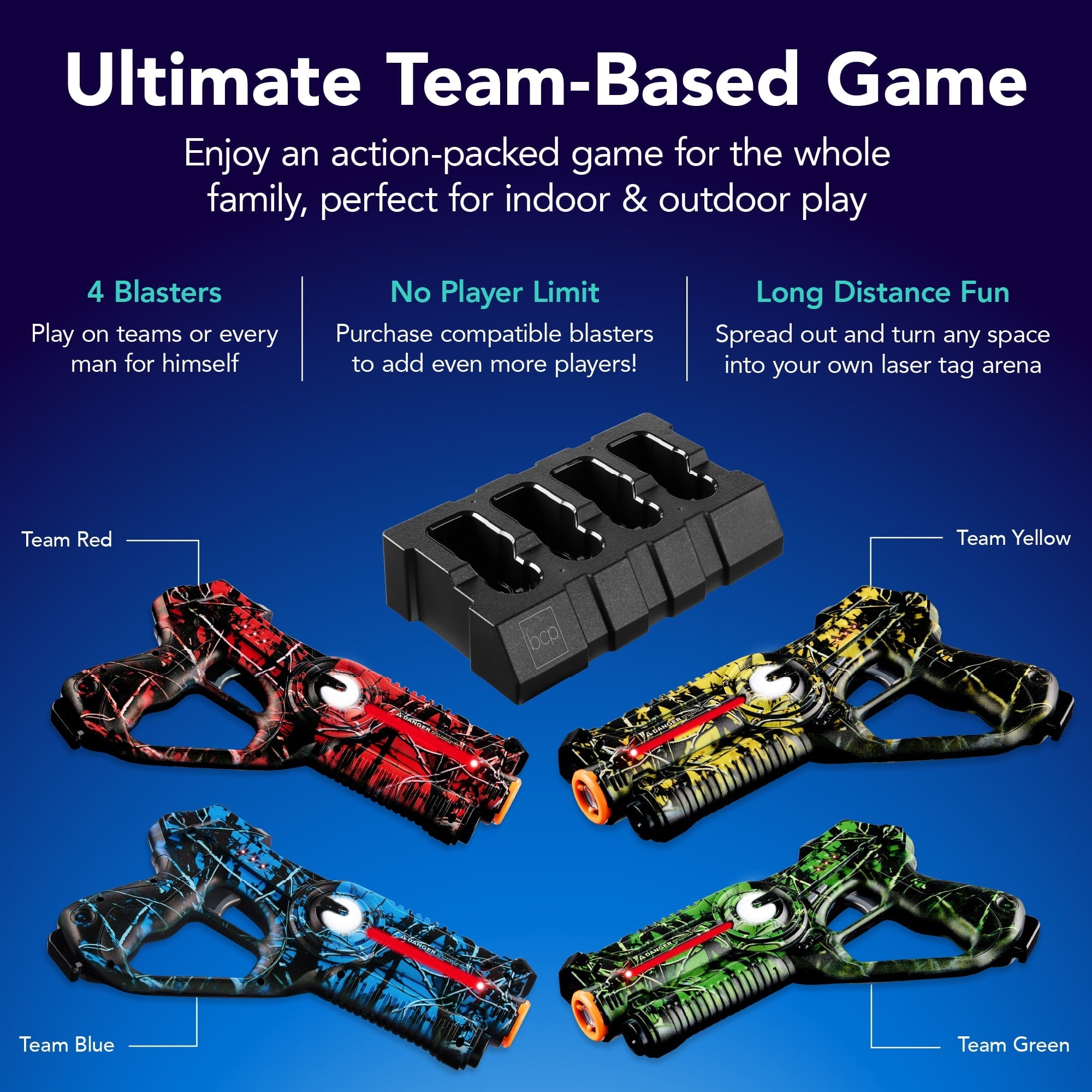 Best Choice Products Set of 4 Rechargeable Laser Tag Blasters, No Vests w/ Docking - Graffiti Red/Blue/Green/Yellow