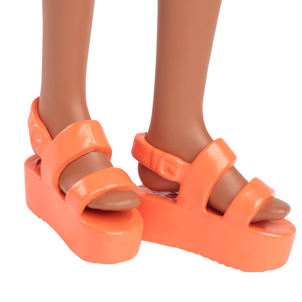 Barbie Fashionistas Doll #233 with Black Hair in Checkered Flower Midi Dress, Necklace and Sandals