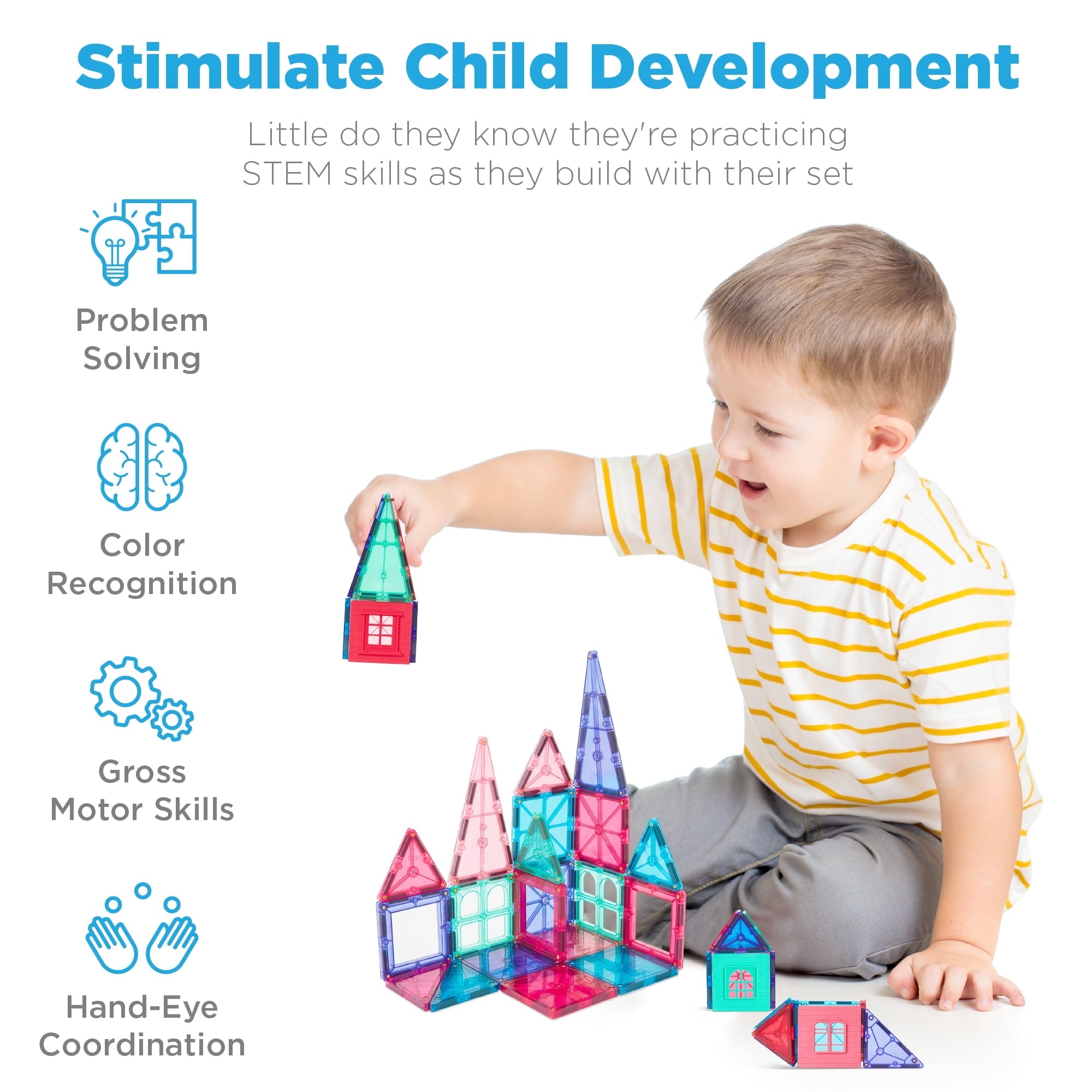 Best Choice Products 32-Piece Kids Magnetic Tiles Set, Educational Building STEM Toy w/ Case - Pink