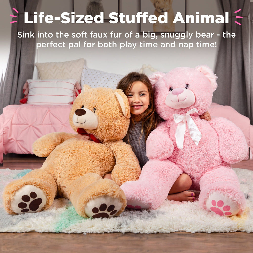 Best Choice Products 35in Giant Soft Plush Teddy Bear Stuffed Animal Toy w/ Bow Tie, Footprints - Brown