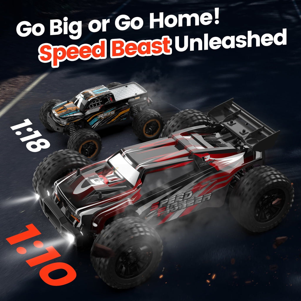 DEERC 9206E 1:10 Scale RC Cars, 48+ KM/H Hobby Grade High Speed Remote Control Car for Adults Boys, All Terrain 4WD 2.4GHz RC Monster Truck with 2 Battery for 40+ Min Play