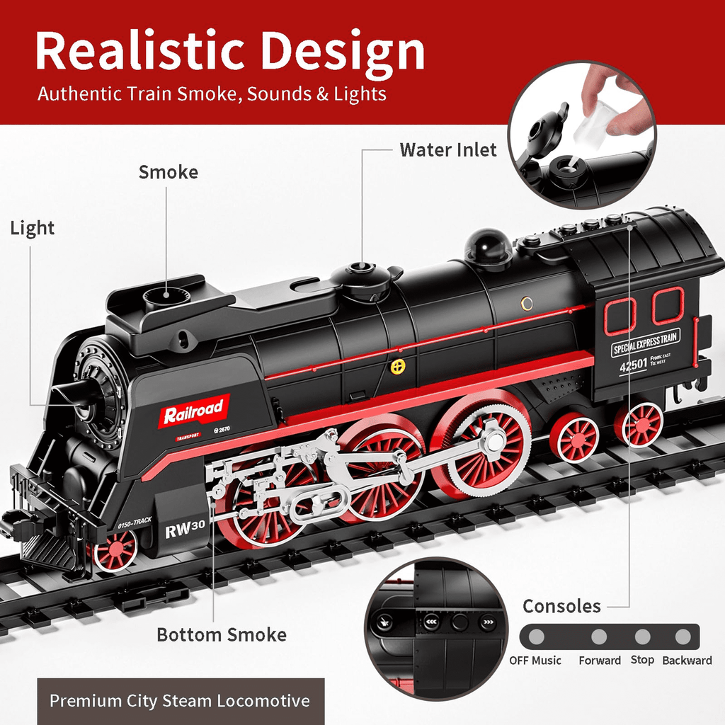 Adofi Electric Train Set, Battery-Powered Locomotive, Christmas Toys for 3-8 Years Old