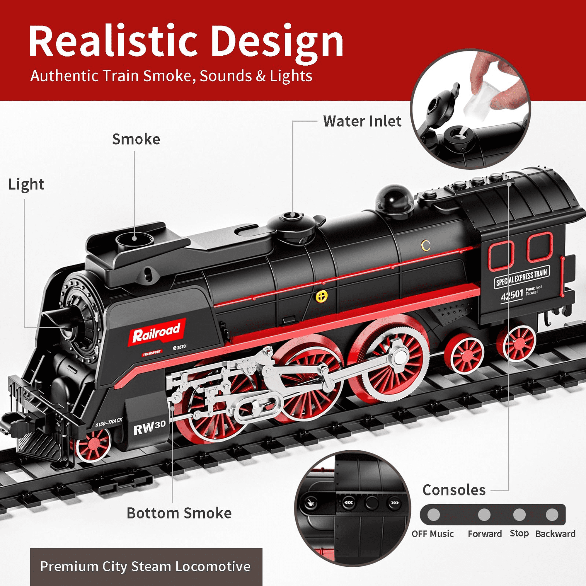 Adofi Electric Train Set, Battery-Powered Locomotive, Christmas Toys for 3-8 Years Old