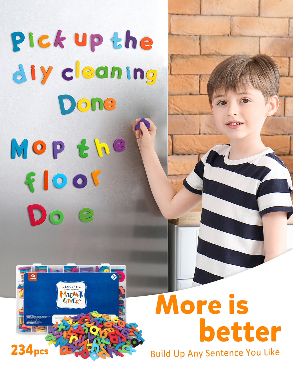 Coogam Magnet Letters Sets for 3 Years Old- 234 Pcs Alphabet with Magnetic Board Pen and Box
