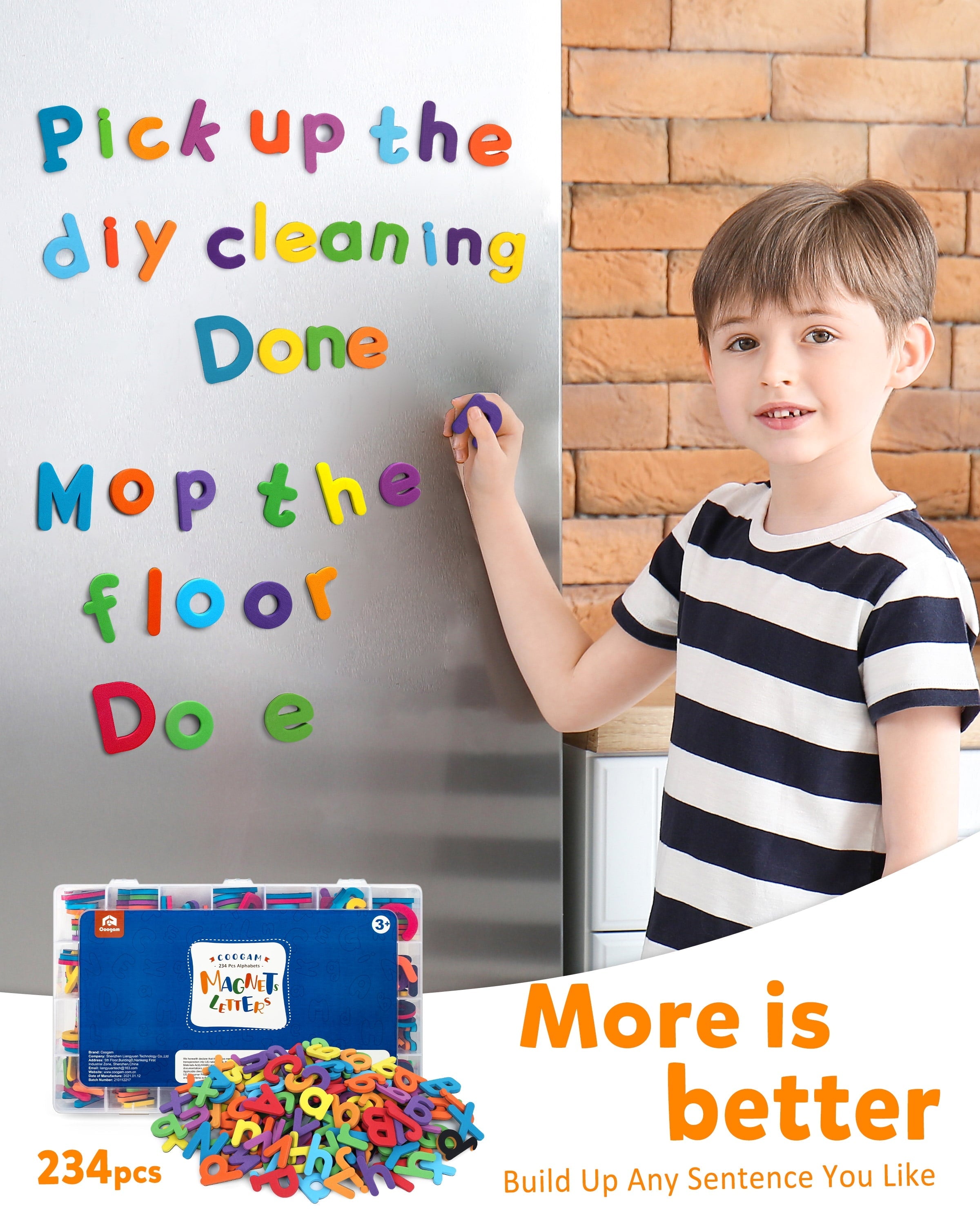 Coogam Magnet Letters Sets for 3 Years Old- 234 Pcs Alphabet with Magnetic Board Pen and Box