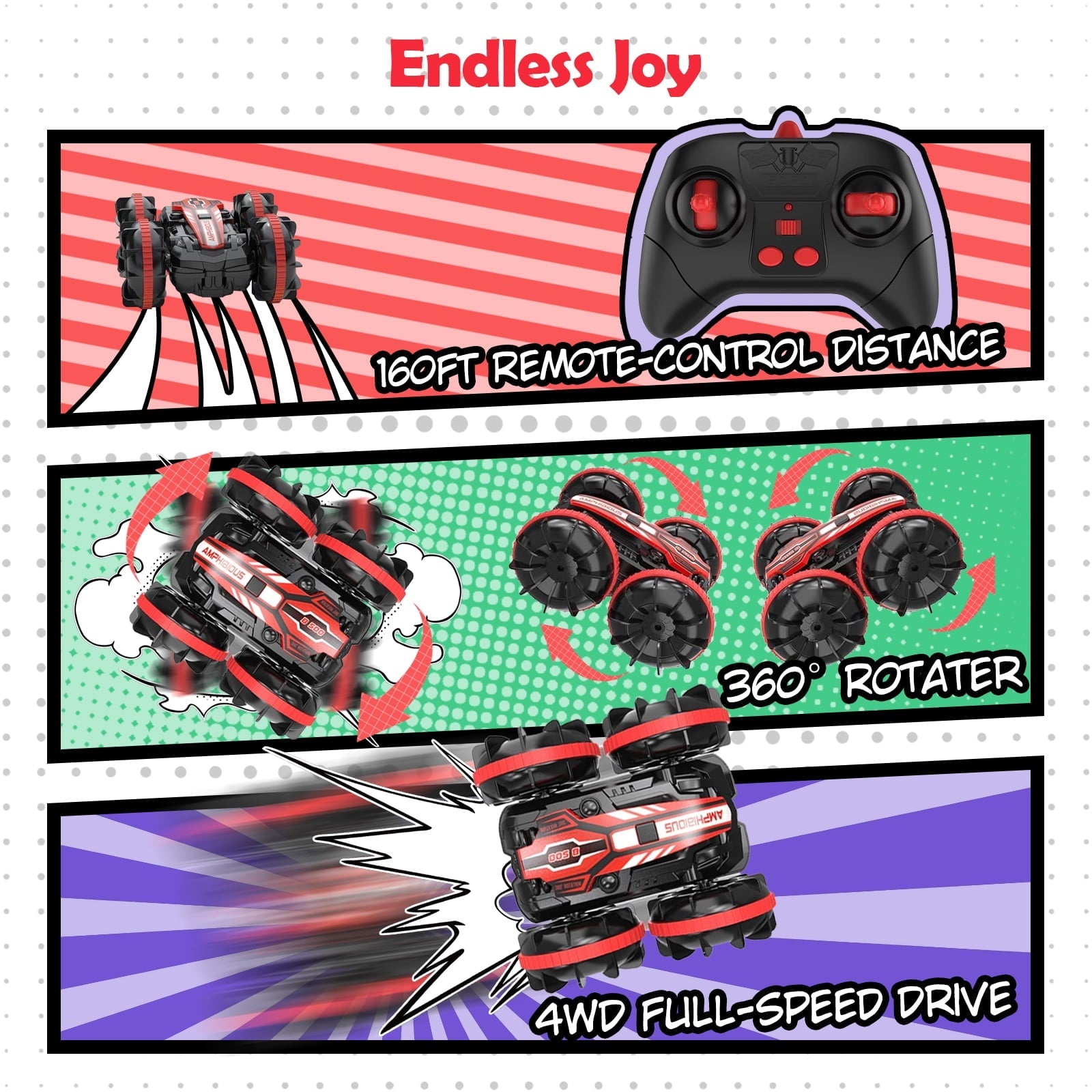 Absoke Toys for Boys Age 5-12, Amphibious RC Car for Kids Remote Control Boat Waterproof Gifts Pool Toy