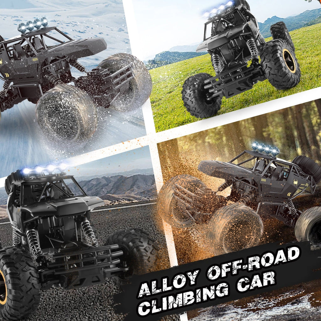 4DRC 1:12 Rc Car,off Road Truck Remote Control Car Metal Shell 2.4G 4WD Dual Motors, with 2 Batteries Black
