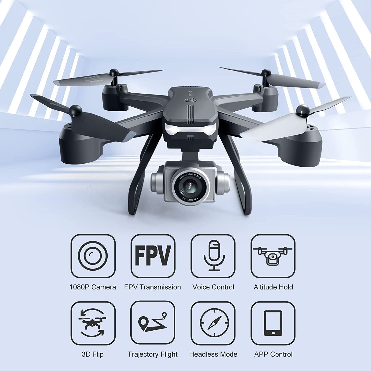 4DRC V14 Drone with 1080P HD Camera Live Video 120°Wide-Angle Wifi Altitude Hold, 3D Flip 2 Batteries Black