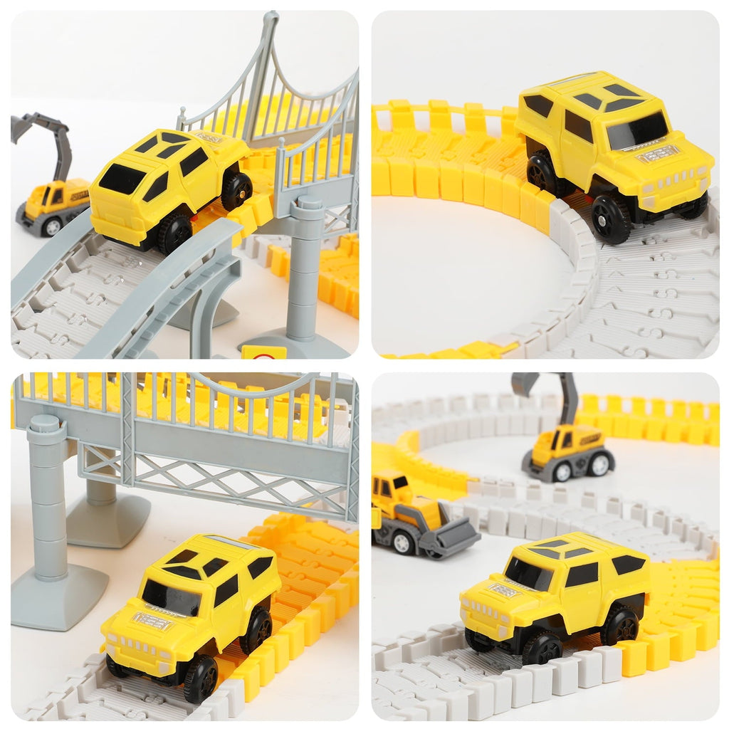 Anpro 180PCS Construction Toys Race Track Set for Kids, DIY Flexible Track Playset with Engineering Cars and Playmat, Create a Engineering Road Games Gift Toys for Age 3+ Boys