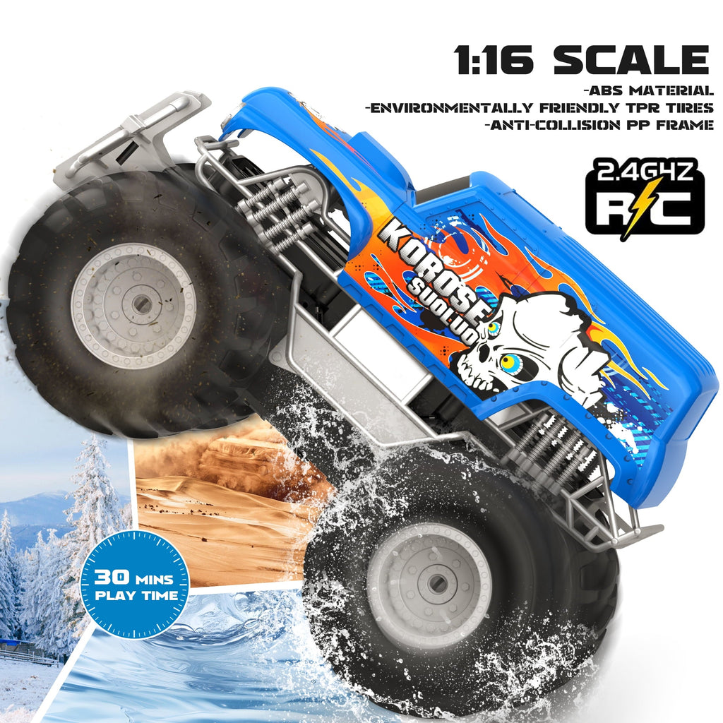 Amphibious Remote Control Car Toys for Boys Girls 2.4GHz 1:16 All Terrain Off-Road RC Car Waterproof RC Monster Truck Kids Pool Toys Remote Control Boat Gifts for Christmas