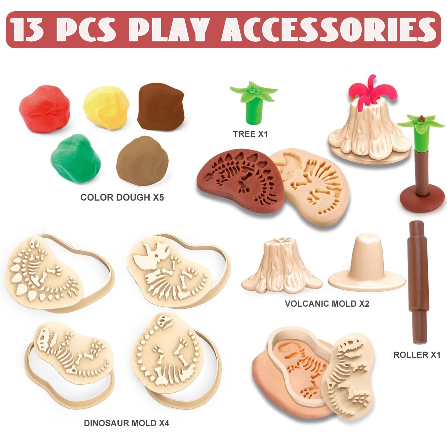 39 Pcs Play Dough Pack, Dinosaur Color Dough Toys, Playdough Pack Sets Clay Toys for Girls Boys 3-6 Years