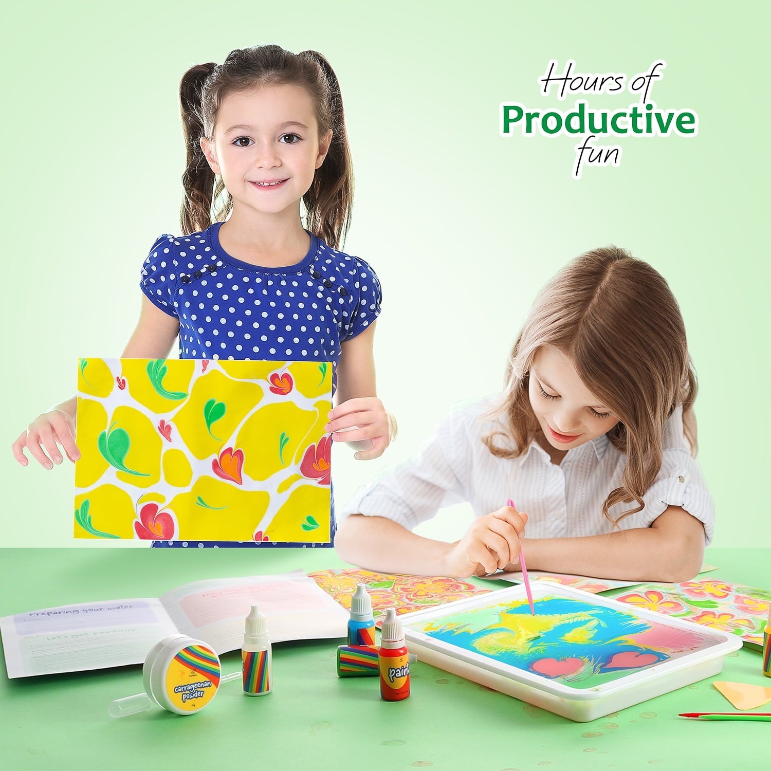 CraftBud Craft Supplies Marbling Paint Kit & Toy for Kids Art with 5 Paint Colors, Water Art Paint Set Comes with Guide Book , Arts and Crafts for Girls & Boys Ages 6+