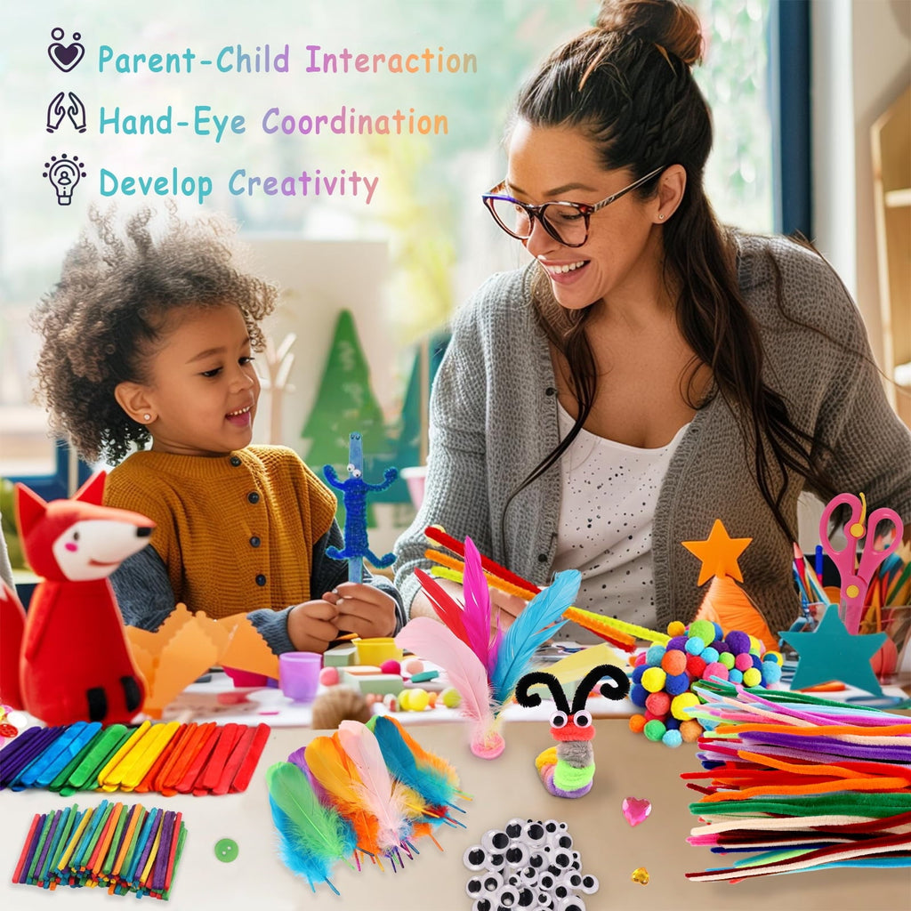 CandWuom Arts & Crafts Supplies Kits & Materials Set for Kids - 1000Pcs+ Craft Kit with Pipe Cleaners Pom Poms Craft for Kids Ages 4-8 Girls & Boys Birthday Gifts