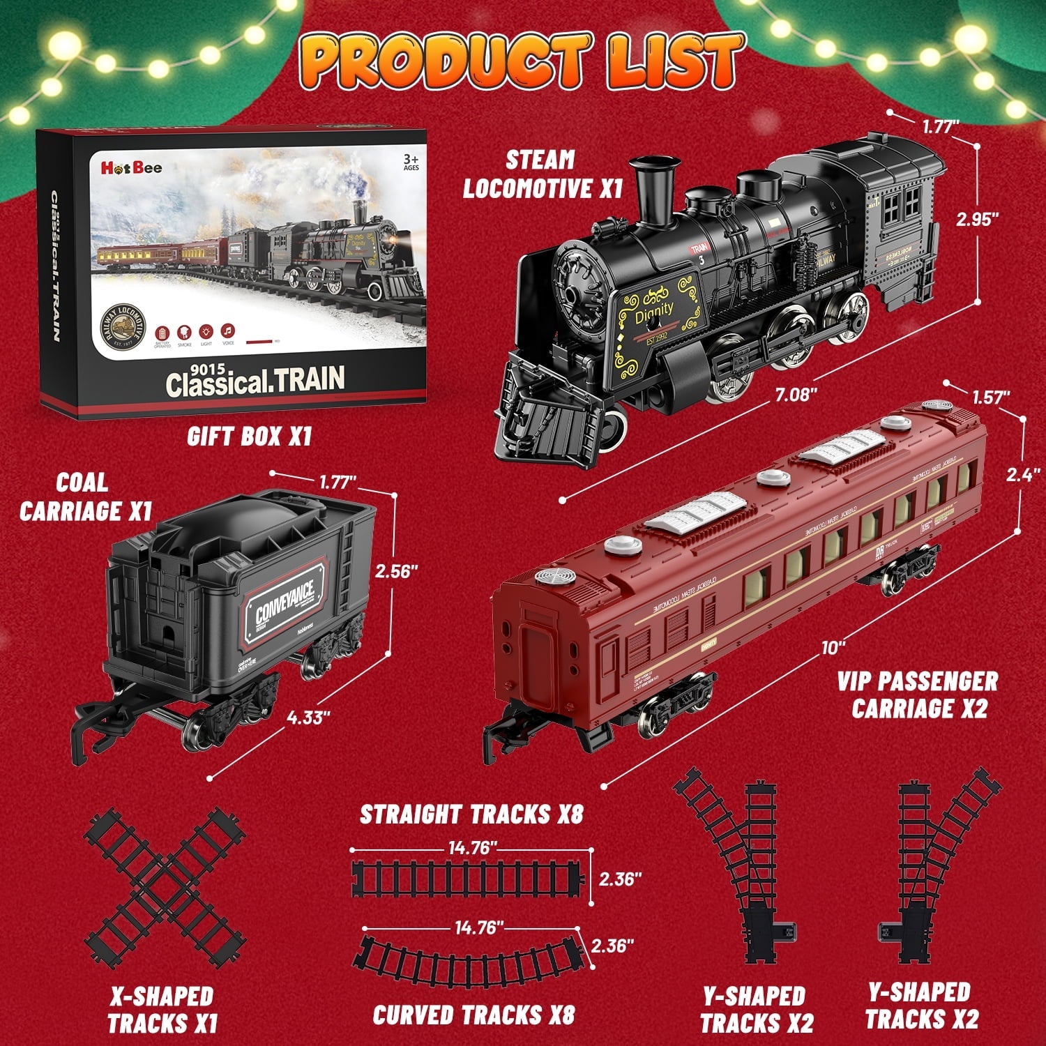 Beefunni Christmas Train Set, Boys Battery Operated Metal Alloy Electric Train Toys with Smoke, Sounds & Lights, Christmas Gifts for Kids 3-12 Years Old