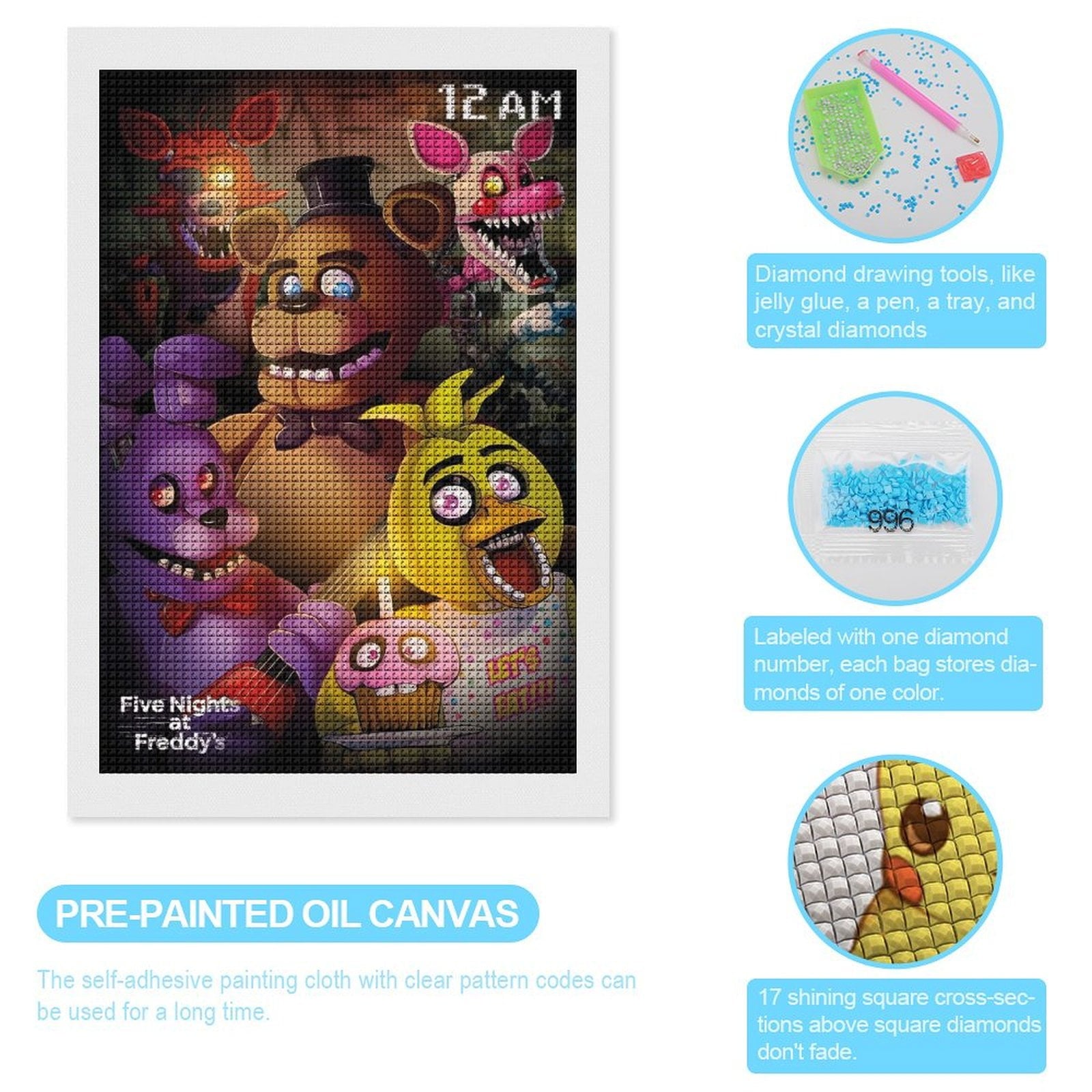 Diamond Painting Set Five Nights At Freddy's FNAF Diamond Art Painting with Diamond DIY Set for Bedroom Living Room Bathroom Wall Decoration 8"x12"