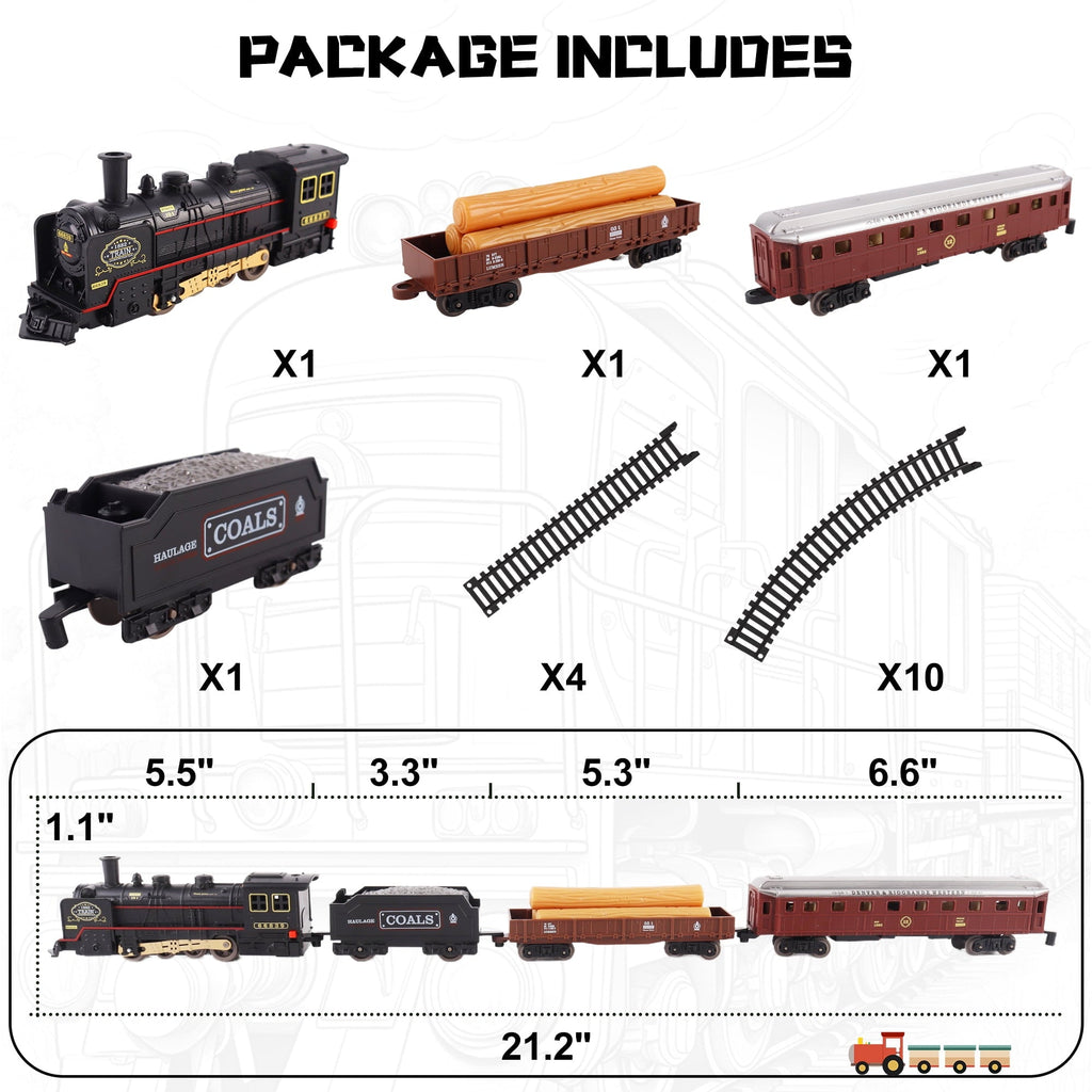 Classic Model Train Set w/ Light & Sound, Train Toy with Locomotive, Cargo Cars & Tracks, Birthday Gift for Boys and Girls