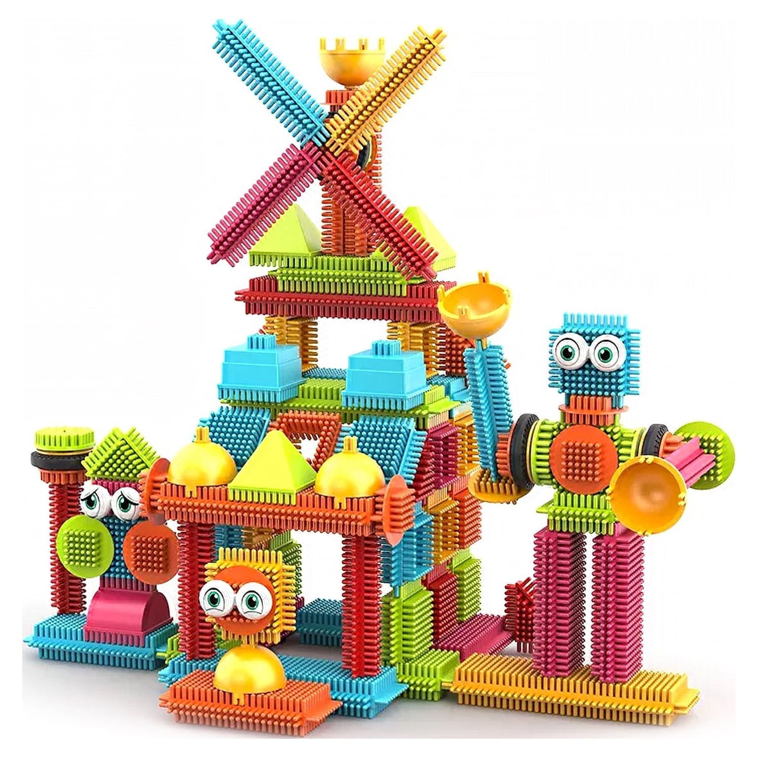 Contixo STEM Bristle Building Blocks for Toddlers & Kids Ages 3-8, Educational & Sensory Toy Building Set, 144 pcs - Rainbow Colors