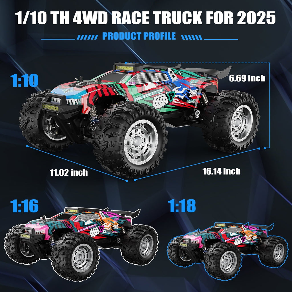 AUOSHI 2025 Professional Racing RC Cars for Adults with ESP Brushed Motor, 70+KM/H(45MPH) Top Speed,4X4 Hobby Off-Road,1:10 Remote Control CarT with Oil Filled Shocks