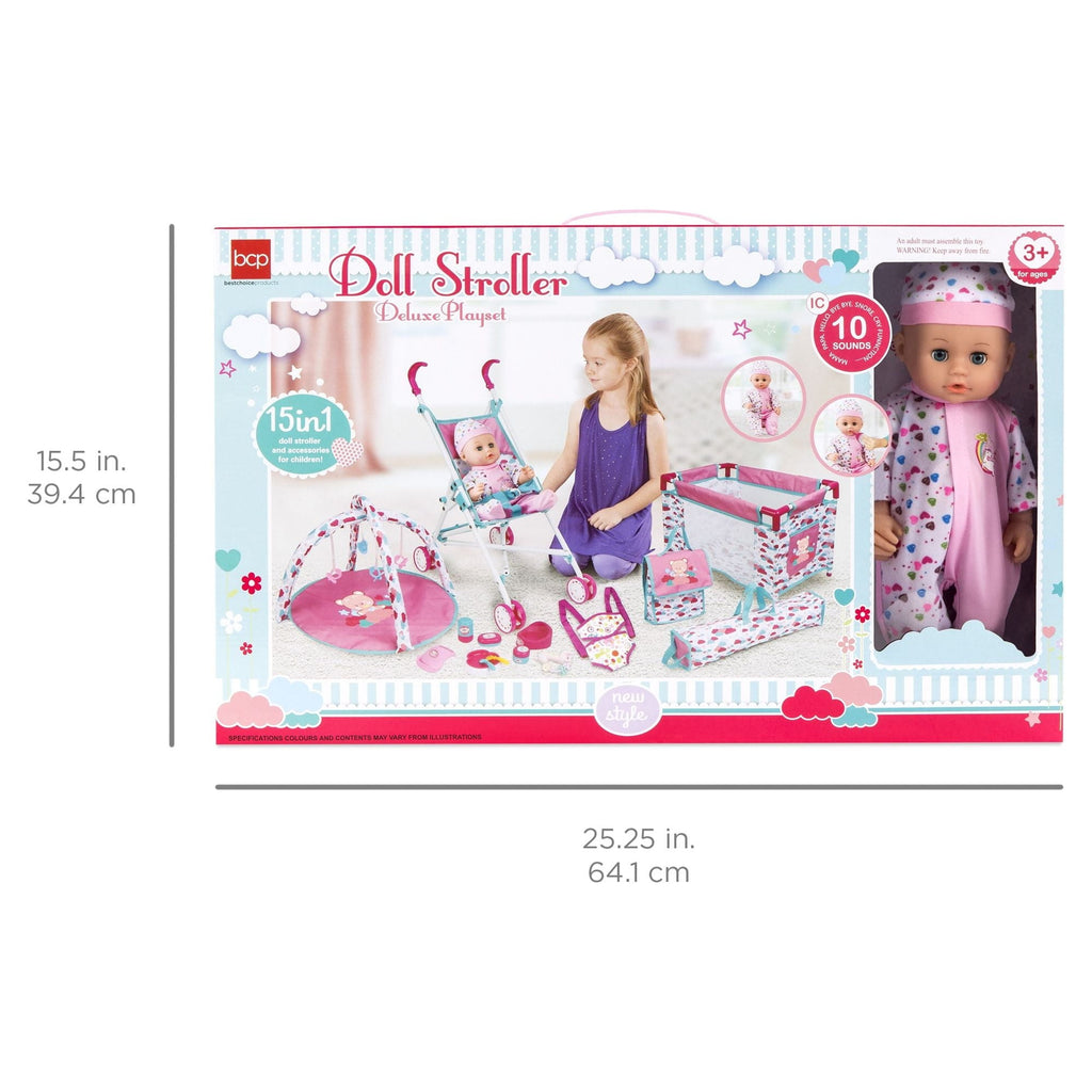 Best Choice Products Kids 15-Piece 13.5in Newborn Baby Doll Nursery Role Play Playset w/ Stroller, Cot, Bag, Accessories