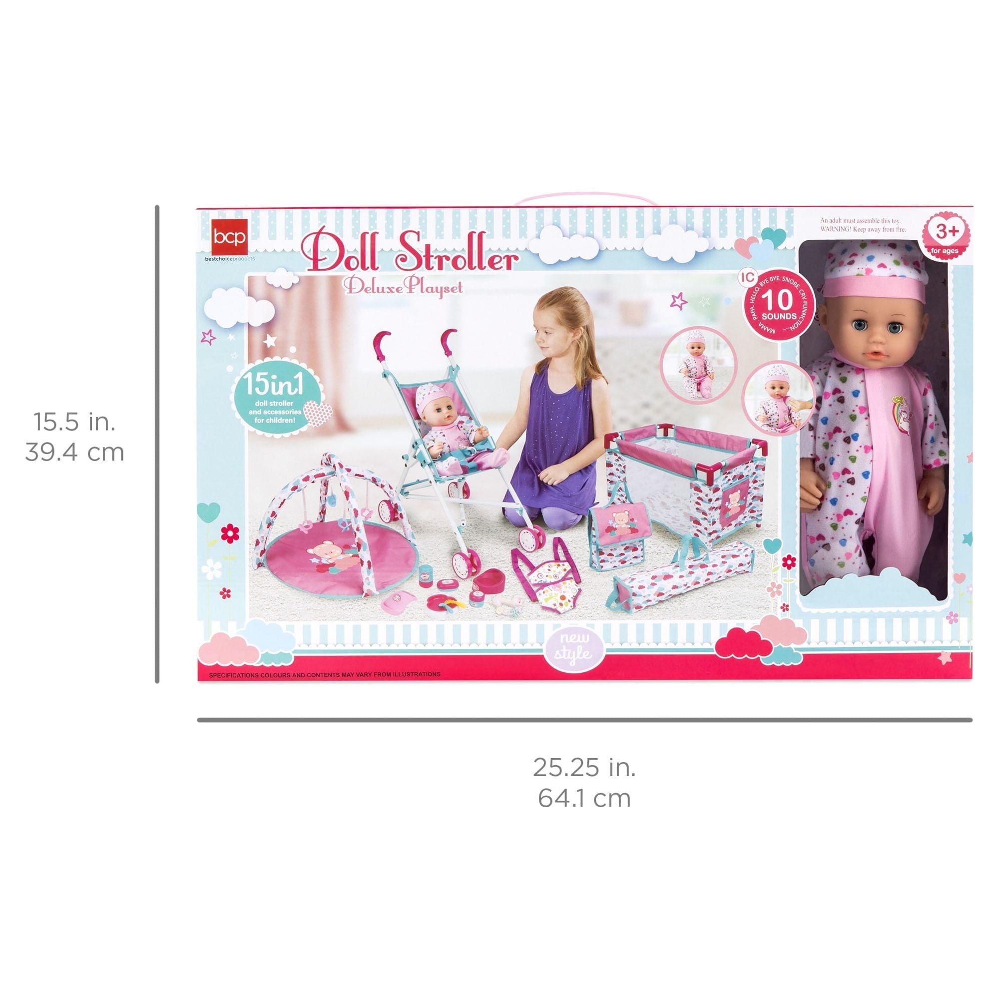 Best Choice Products Kids 15-Piece 13.5in Newborn Baby Doll Nursery Role Play Playset w/ Stroller, Cot, Bag, Accessories