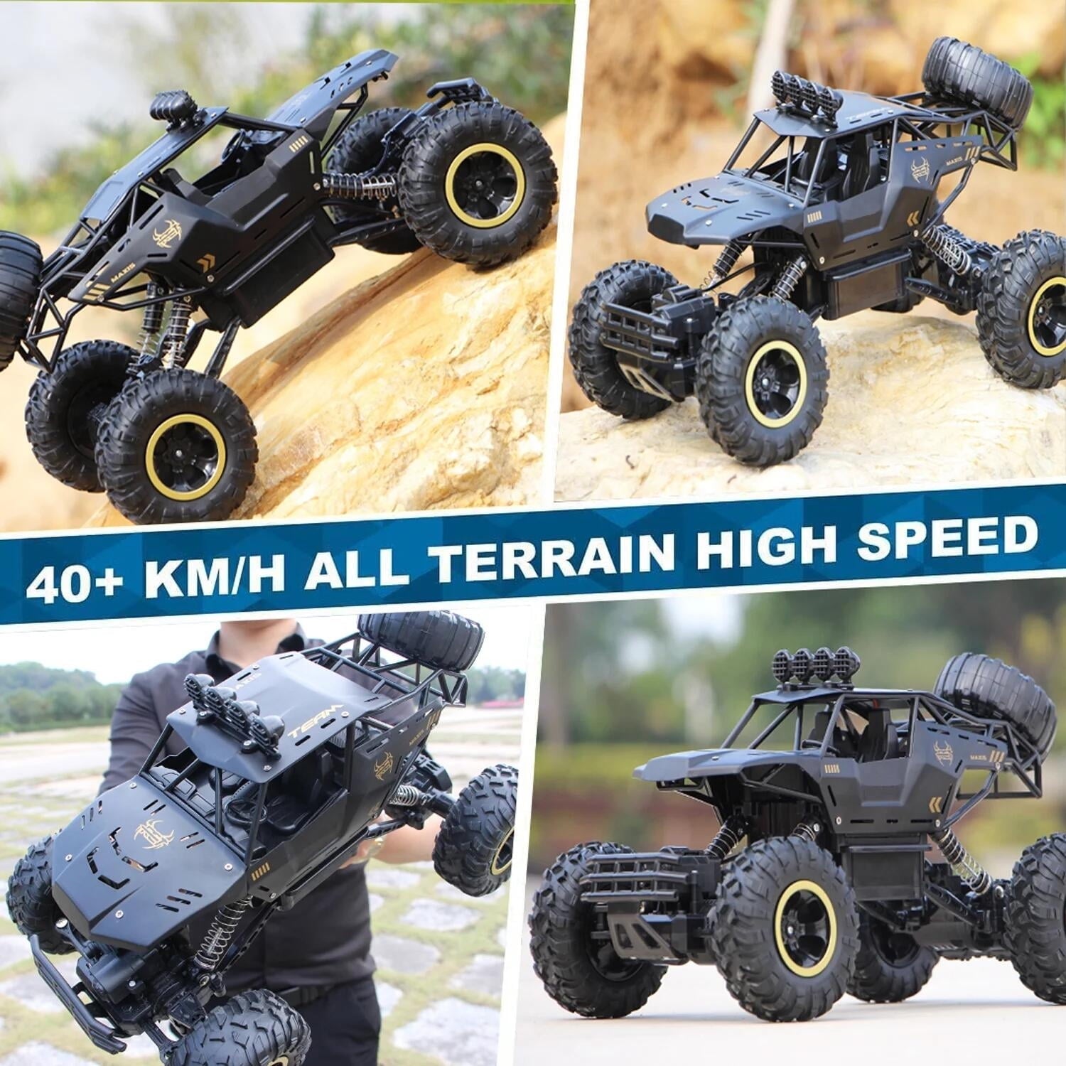 4DRC 1:12 Rc Car,off Road Truck Remote Control Car Metal Shell 2.4G 4WD Dual Motors, with 2 Batteries Black