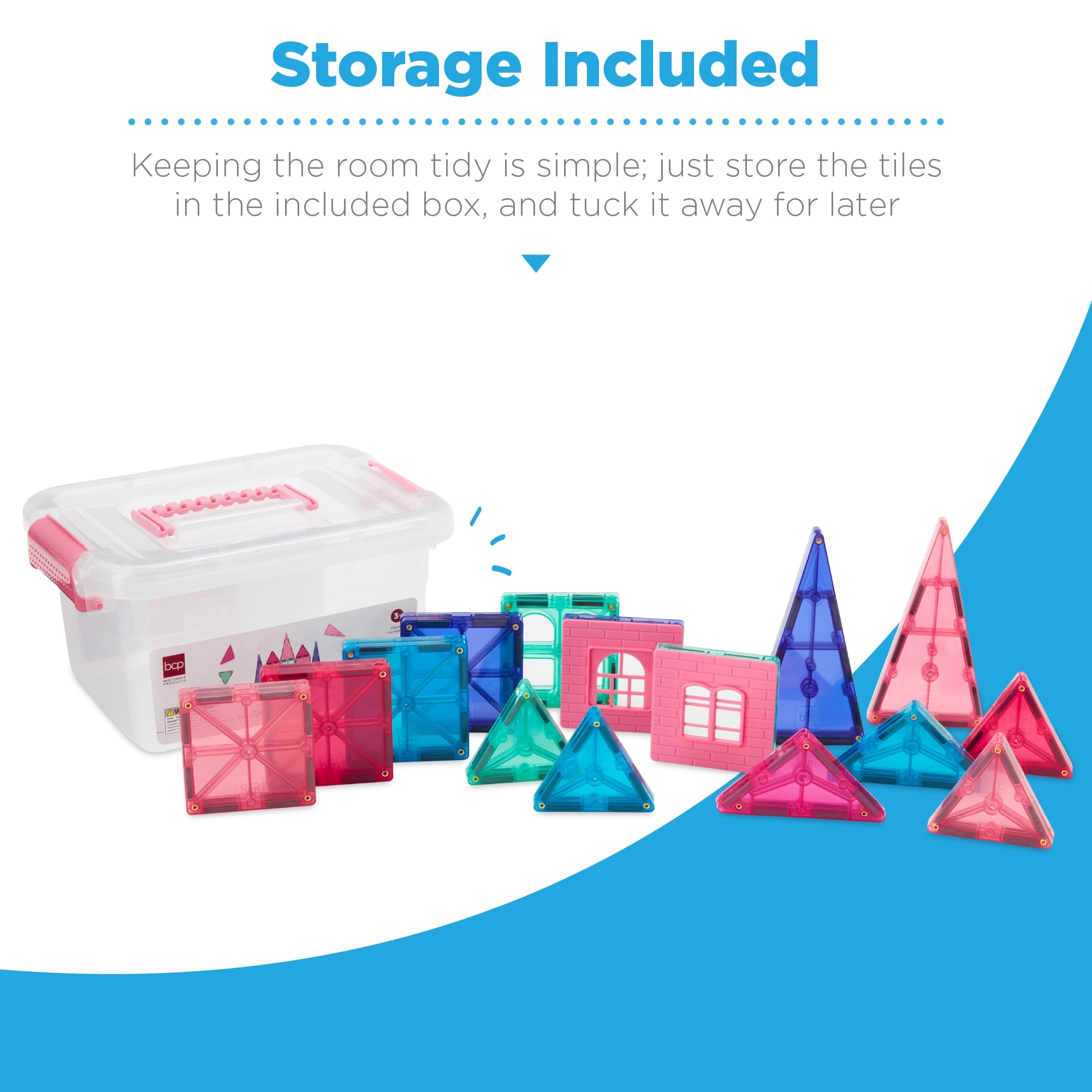 Best Choice Products 32-Piece Kids Magnetic Tiles Set, Educational Building STEM Toy w/ Case - Pink