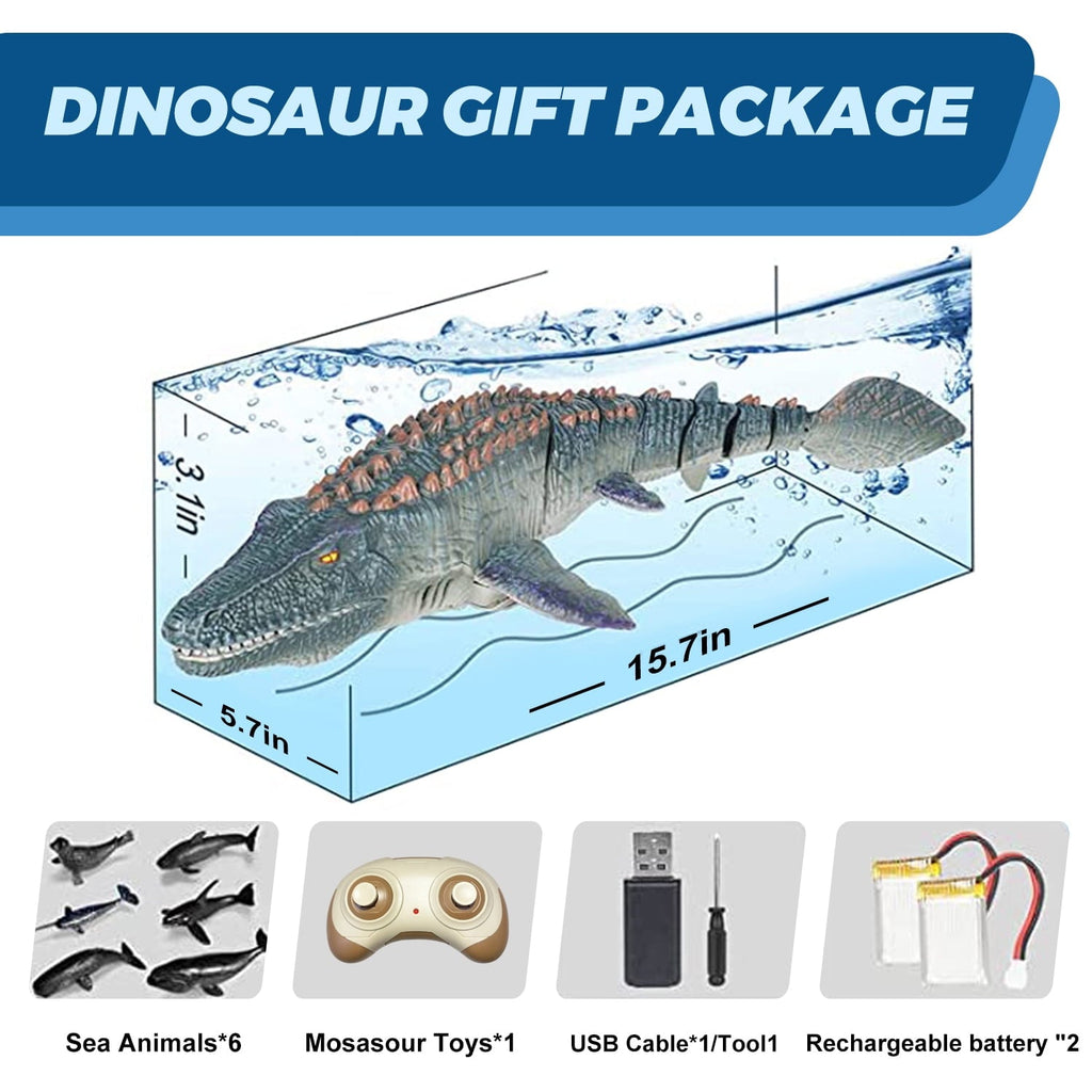 Adofi Remote Control Mosasaurus Dinosaur Toys for Kids, RC Boat Diving Dinosaurs Toys