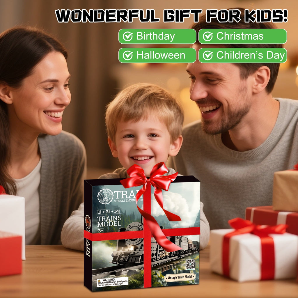 Classic Model Train Set w/ Light & Sound, Train Toy with Locomotive, Cargo Cars & Tracks, Birthday Gift for Boys and Girls