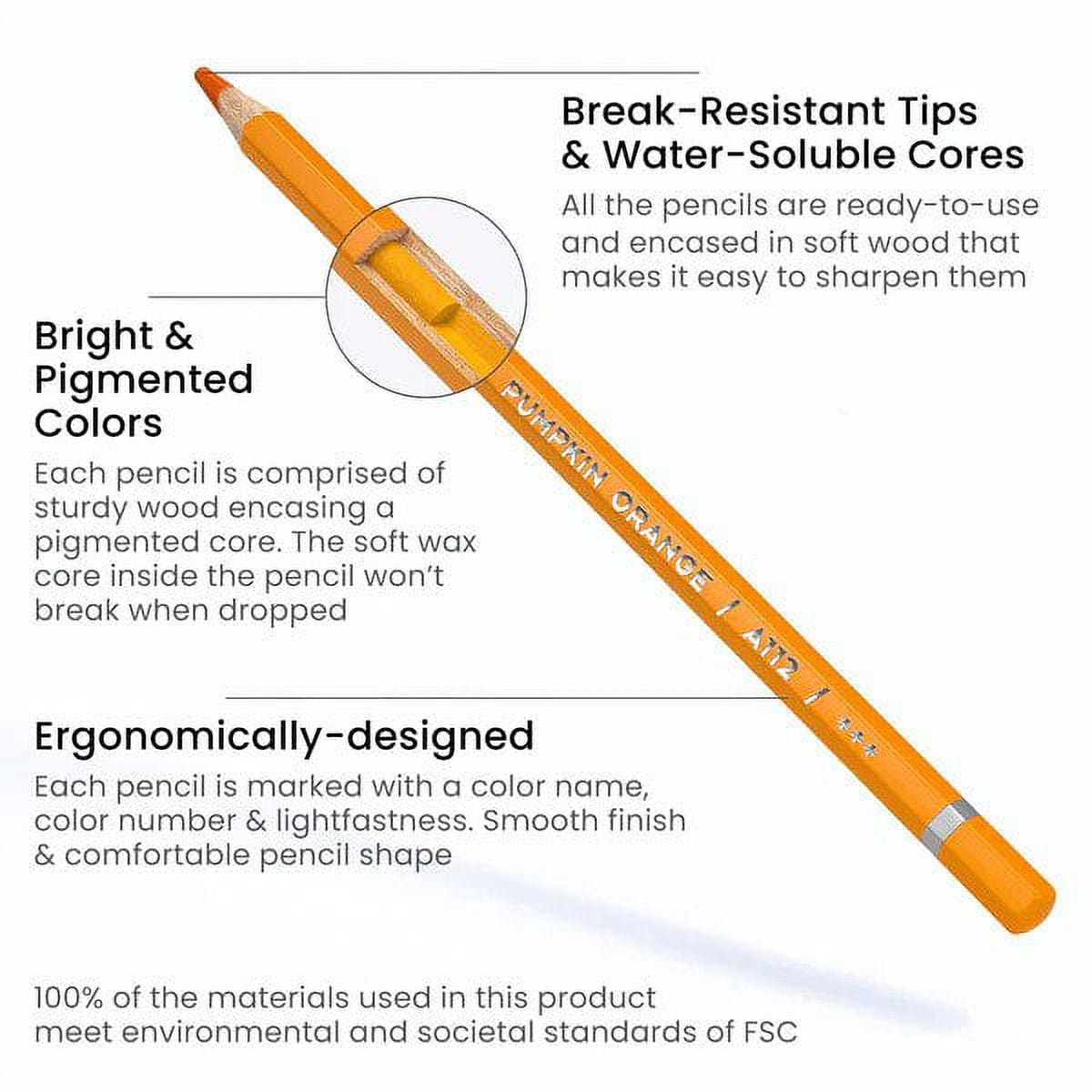 Arteza Professional Watercolor Pencils, Assorted Colors, Coloring Set for Adult Artists, Non-Toxic - 72 Pack