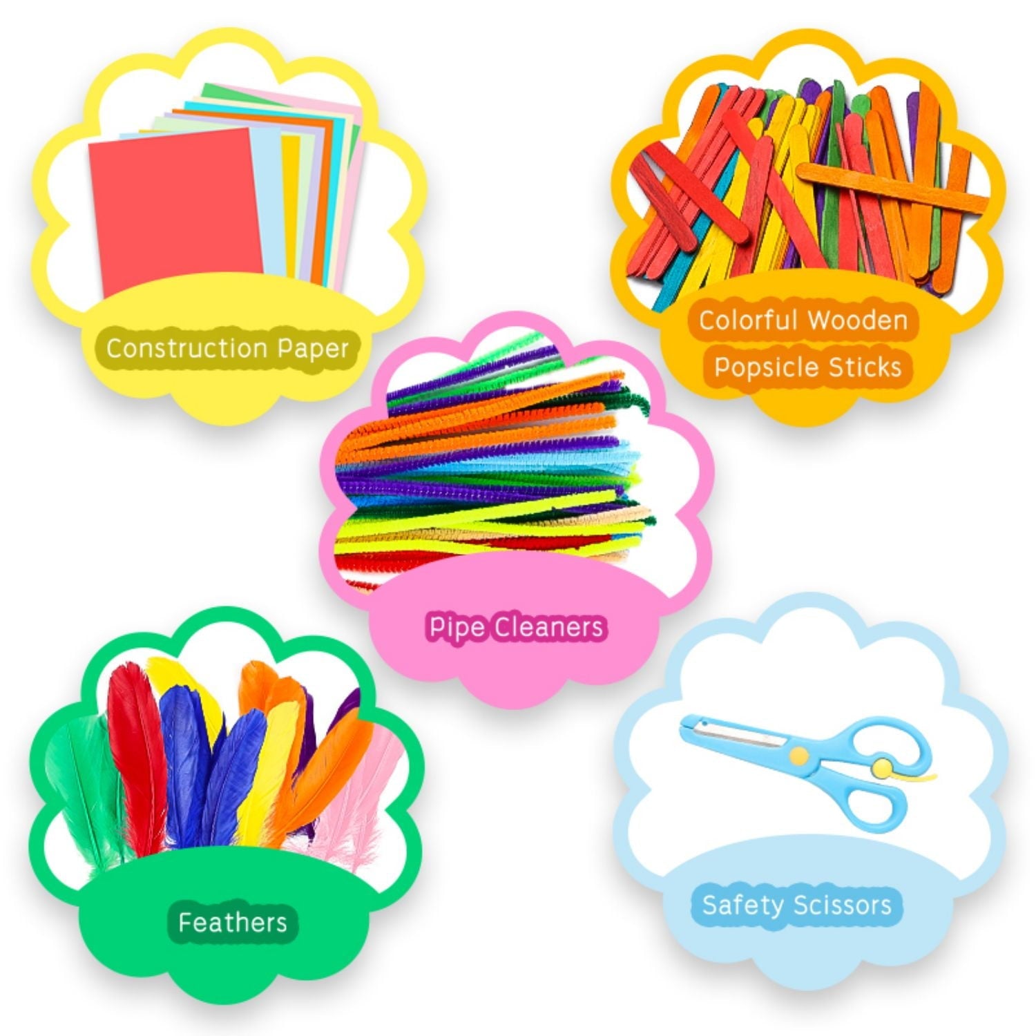 800Pcs DIY Art Craft Kit for Kids Creative Pompoms Pipe Cleaners Feathers Wiggle Googly Eyes Sequins Buttons Colorful Wooden Sticks Colorful Construction Paper School Projects Party Supplies