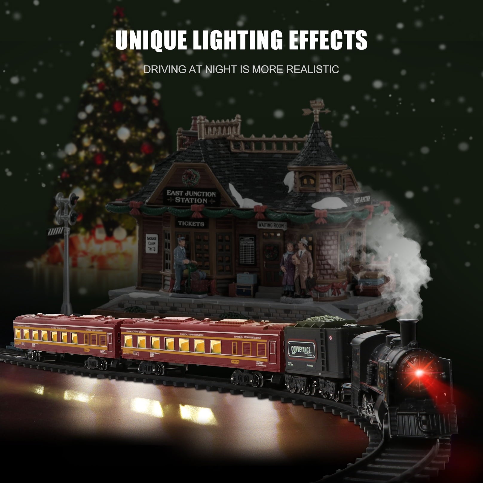 Beefunni Christmas Train Set, Boys Battery Operated Metal Alloy Electric Train Toys with Smoke, Sounds & Lights, Christmas Gifts for Kids 3-12 Years Old
