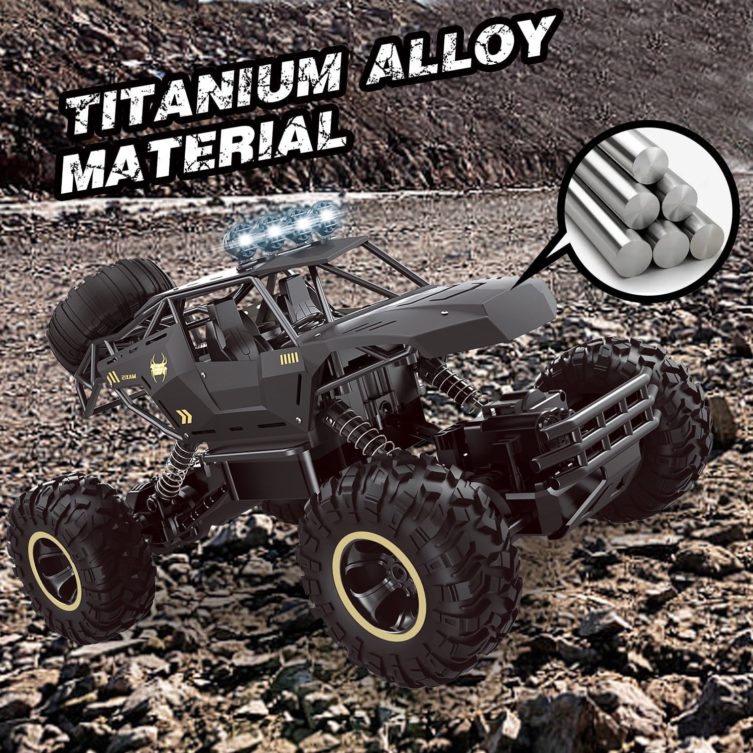 4DRC 1:12 Rc Car,off Road Truck Remote Control Car Metal Shell 2.4G 4WD Dual Motors, with 2 Batteries Black