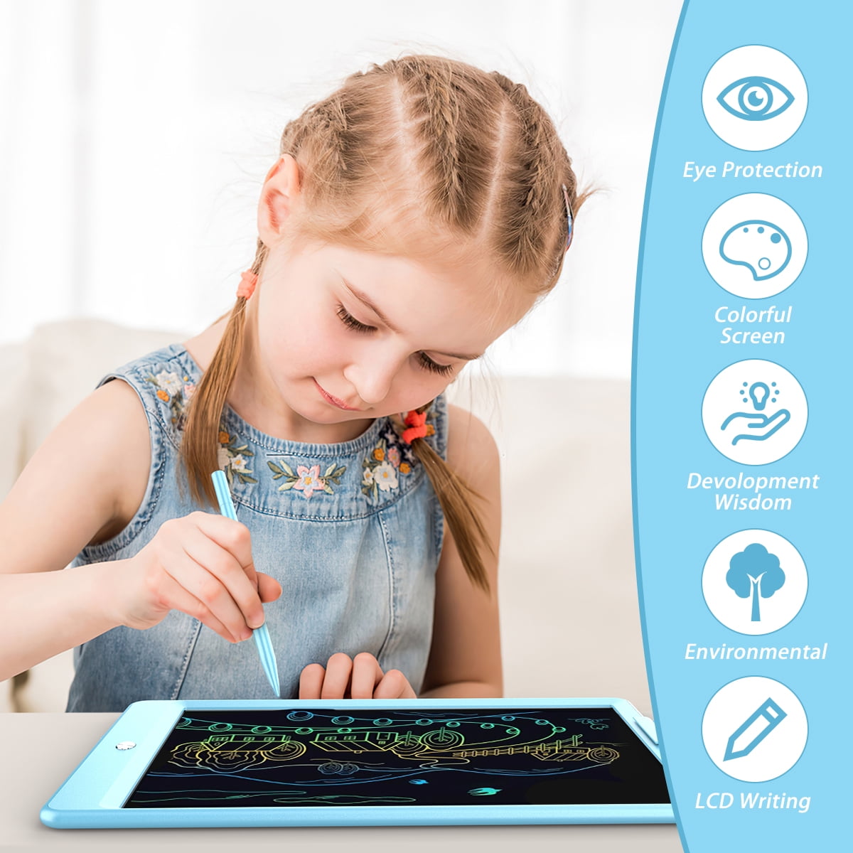 10 Inch LCD Writing Tablet, Colorful Toddler Doodle Board Drawing Tablet, Erasable Electronic Drawing Pads, Reusable Educational and Learning Drawing Tablet for Boys Girls 3 4 5 6 Years Old