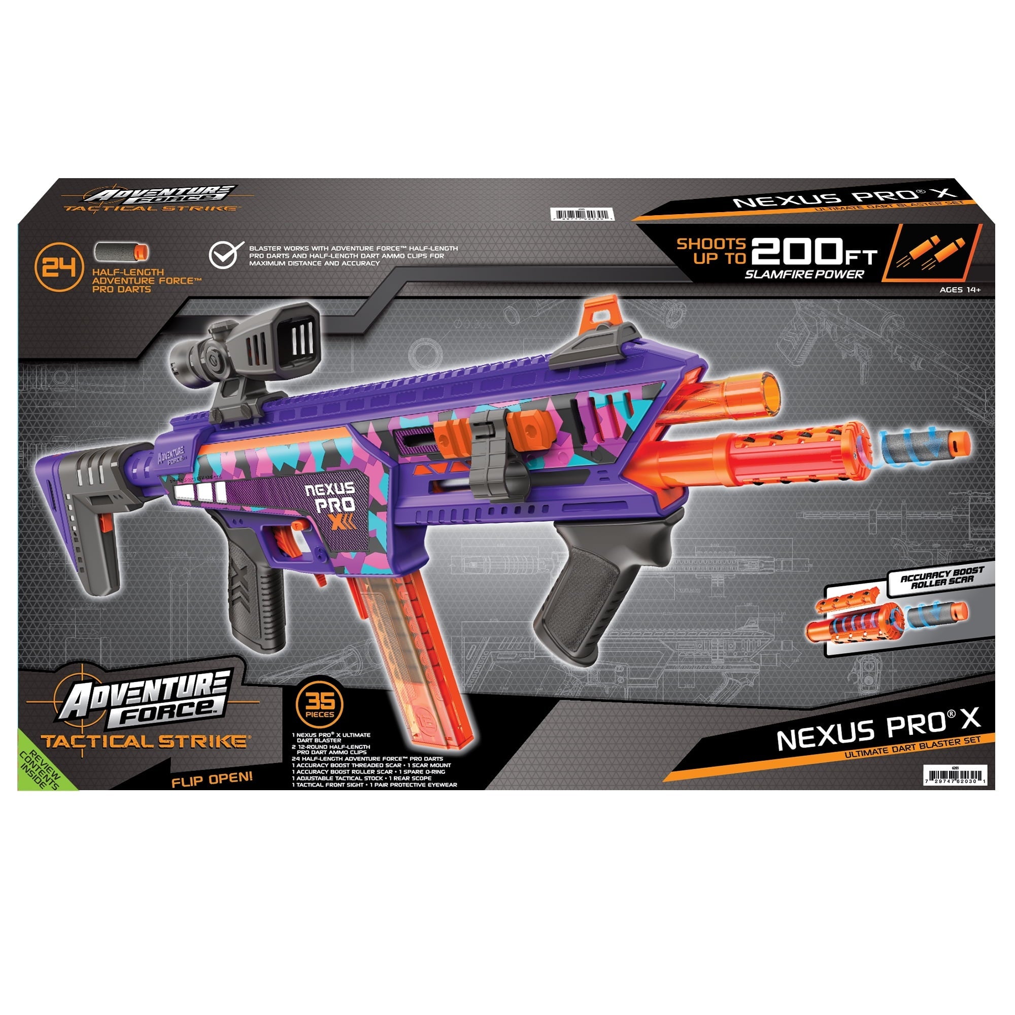 Adventure Force Tactical Strike Nexus Pro X Ultimate Half-Length Pro Foam Dart Blaster, up to 200 ft with Accuracy Booster and Protective Eyewear, 14+