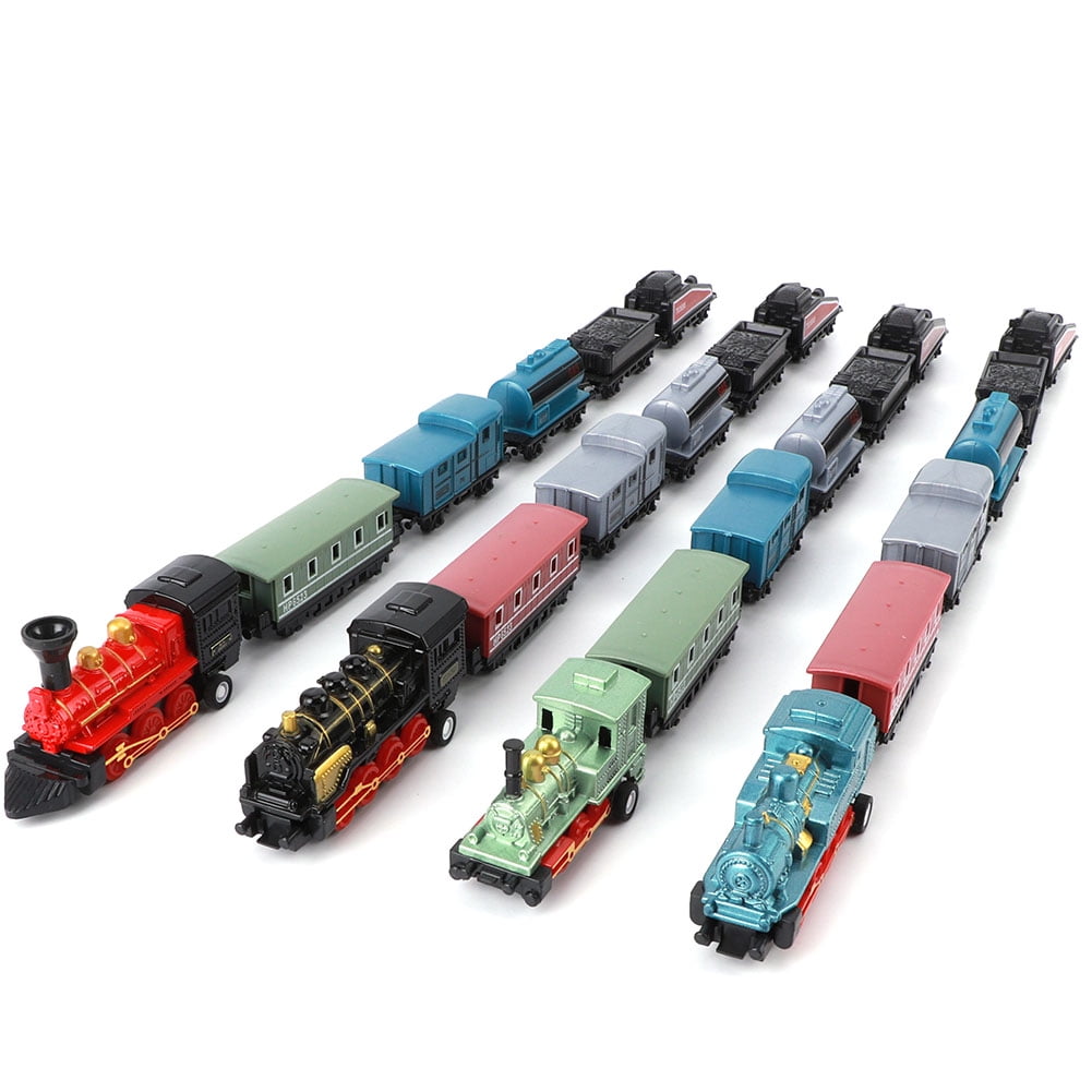 4 Sets Mini Trains Toy Pull Back Steam Trains Model Set Assorted Styles for Children Christmas Gift Birthday Gift For 3-6 Year Old