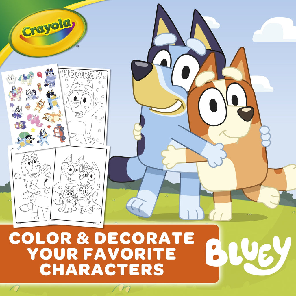 Crayola Bluey Coloring Book with Sticker Sheet, 96 Pgs, Arts and Crafts, Travel Activity, Bluey Gift for Toddlers, Ages 3+
