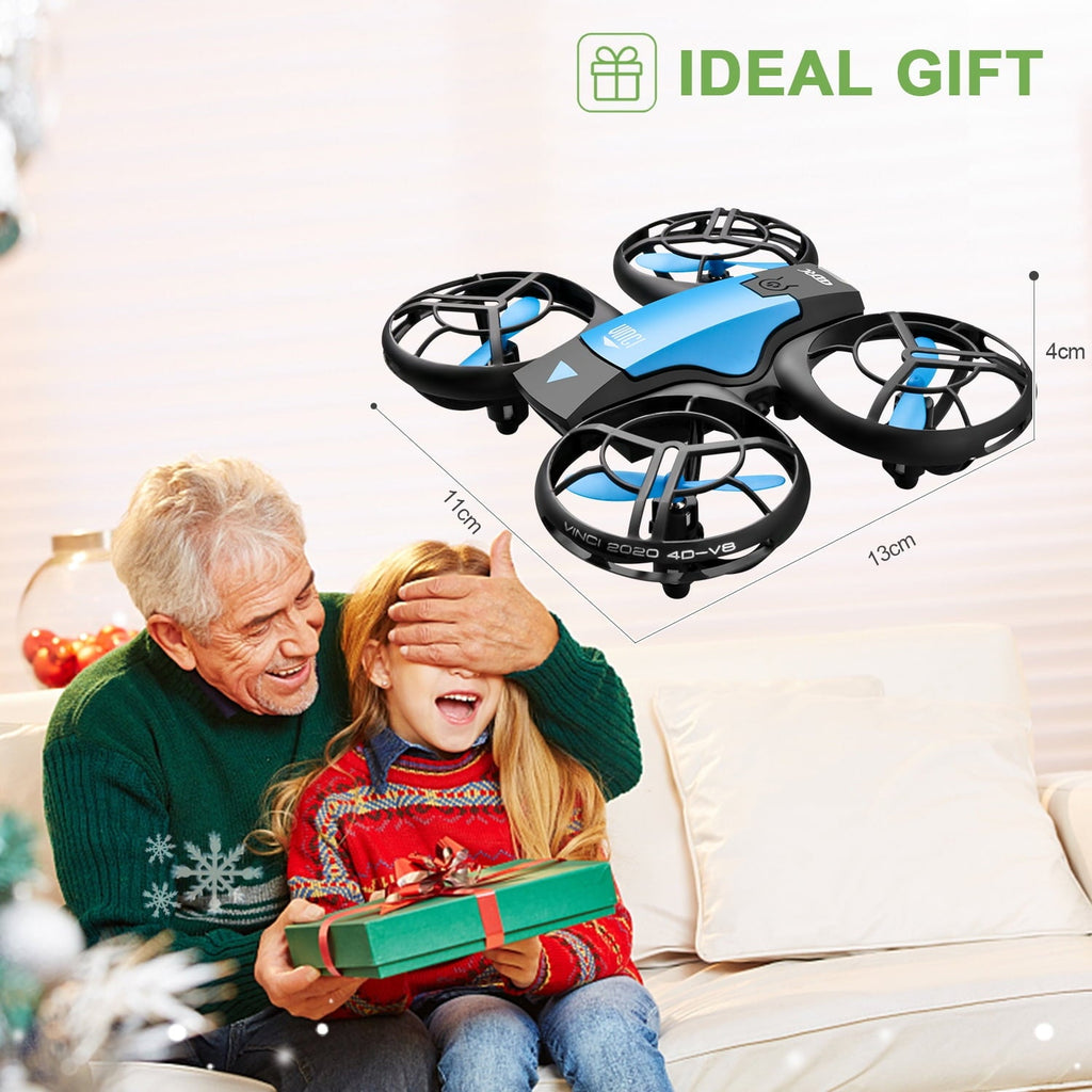 4DRC V8 Mini Drone, Suitable for Children and Beginners, 3 Batteries and Storage Bag， Height Hold, Headless Mode, 3D Flip and Auto Hover, Blue