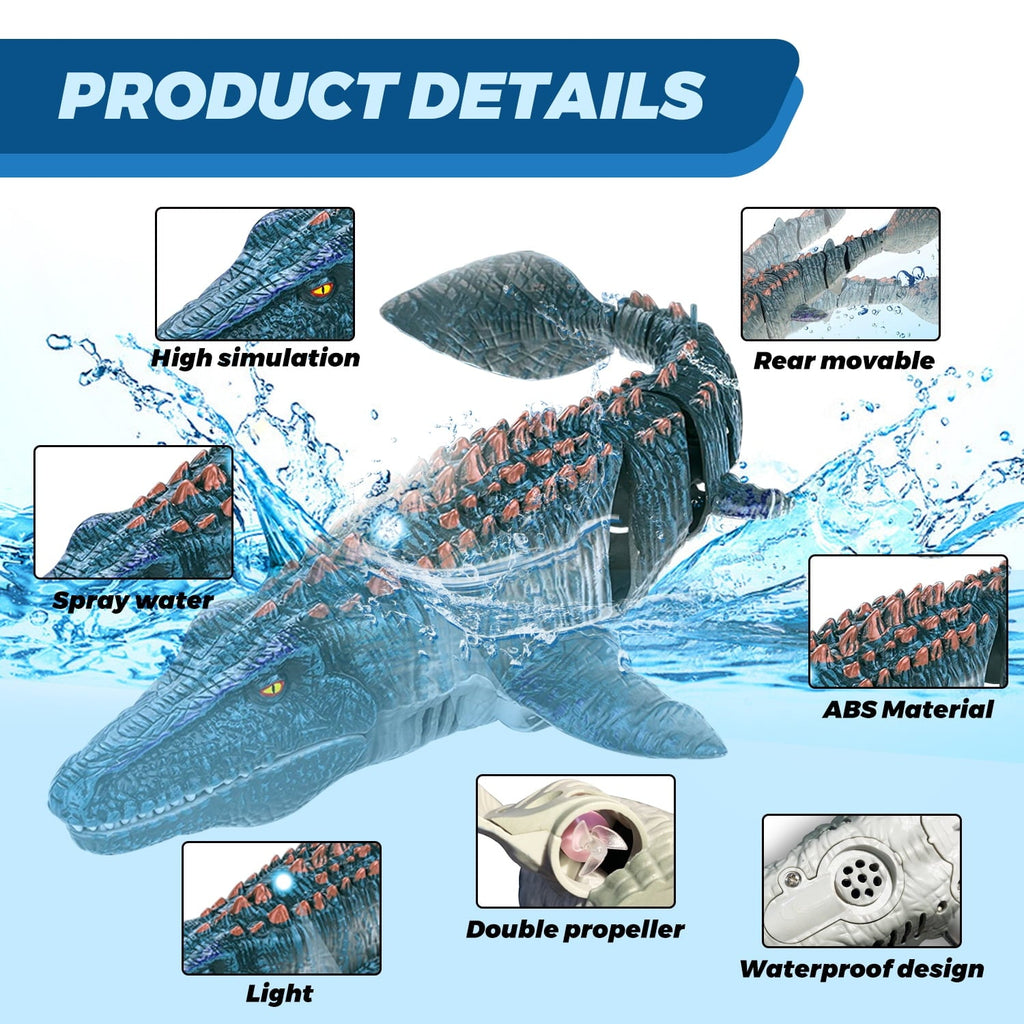 Adofi Remote Control Mosasaurus Dinosaur Toys for Kids, RC Boat Diving Dinosaurs Toys