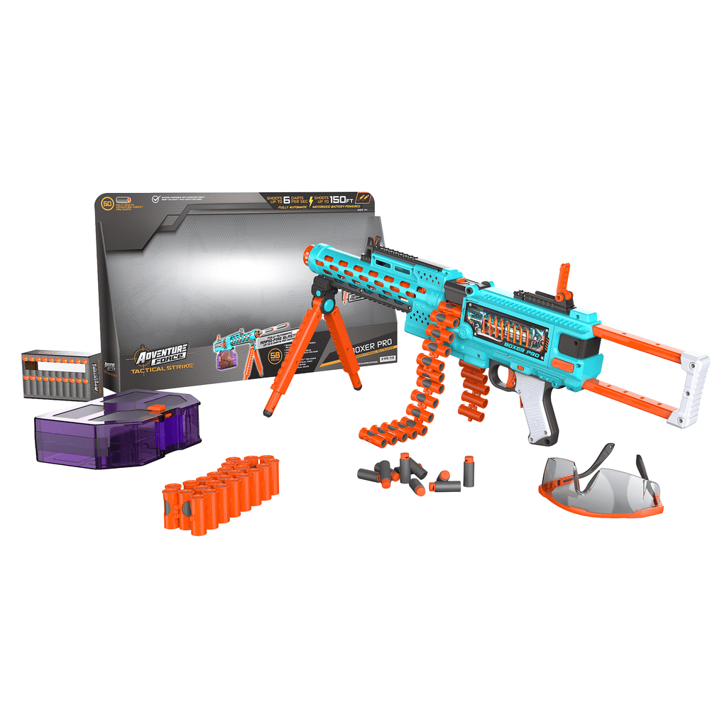 Adventure Force Tactical Strike Boxer Pro Ultimate Pro Flywheel Full-Auto Motorized Belt Blaster, Shoots Up to 150 FT, 55-Piece Pro Blaster Set up to 6 Rounds per Second, 14+