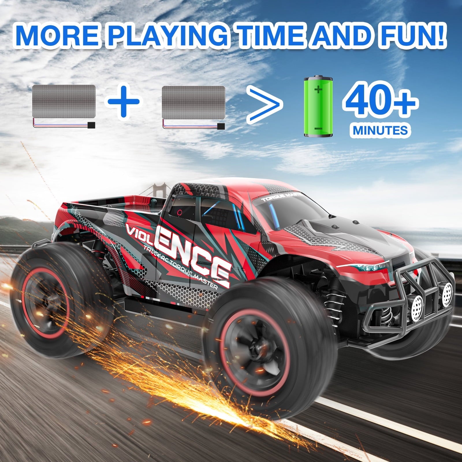 AUOSHI RC Car – 1:16 Remote Control Truck, 30MPH High-Speed 4WD Off-Road Car with 2 Rechargeable Batteries, 60 Min Playtime, LED Lights – Great Gift for Kids & Adults