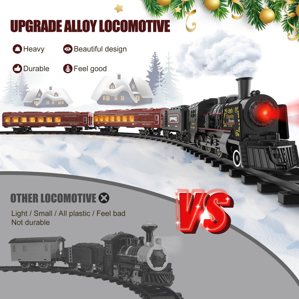 Beefunni Christmas Train Set, Boys Battery Operated Metal Alloy Electric Train Toys with Smoke, Sounds & Lights, Christmas Gifts for Kids 3-12 Years Old