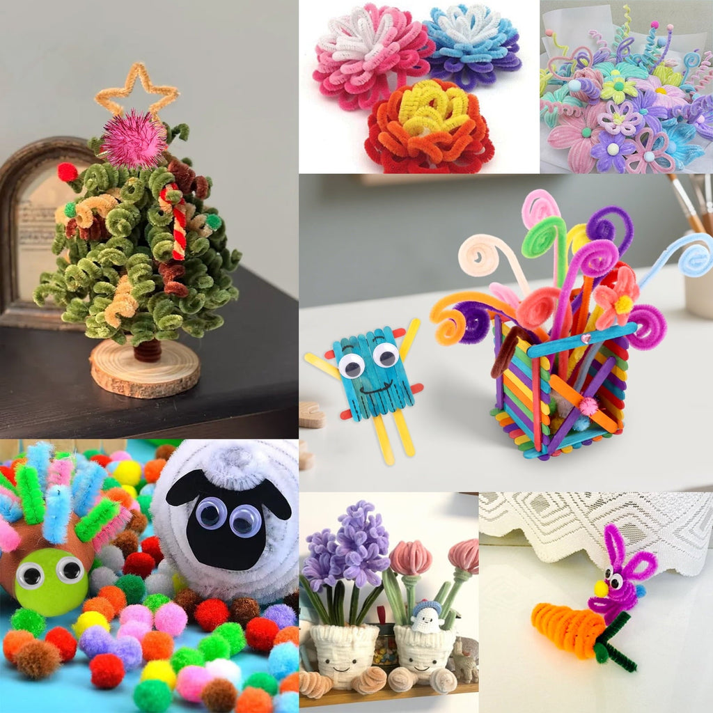 CandWuom Arts & Crafts Supplies Kits & Materials Set for Kids - 1000Pcs+ Craft Kit with Pipe Cleaners Pom Poms Craft for Kids Ages 4-8 Girls & Boys Birthday Gifts